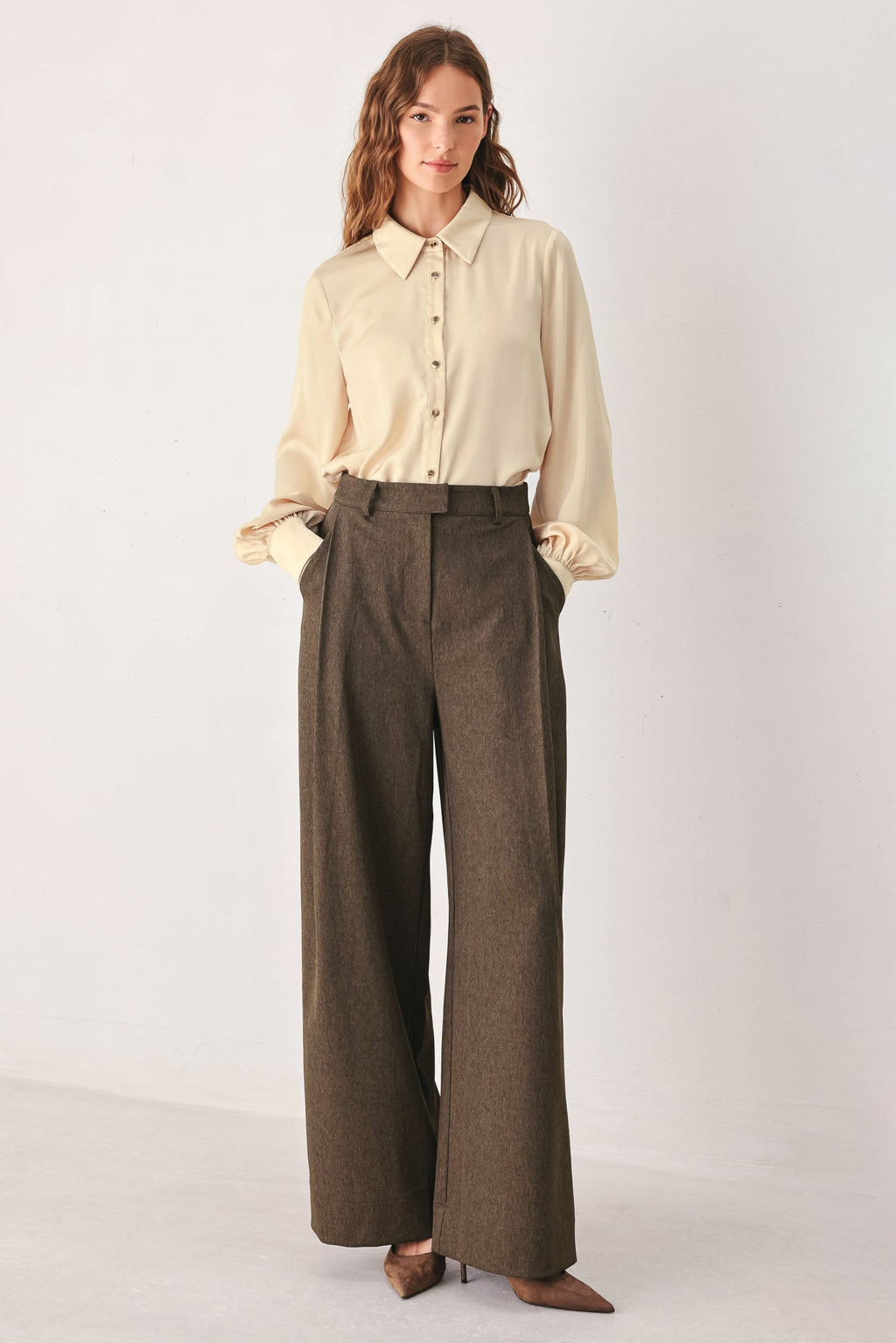 BISTRO BROWN WOVEN WIDE LEG PANT