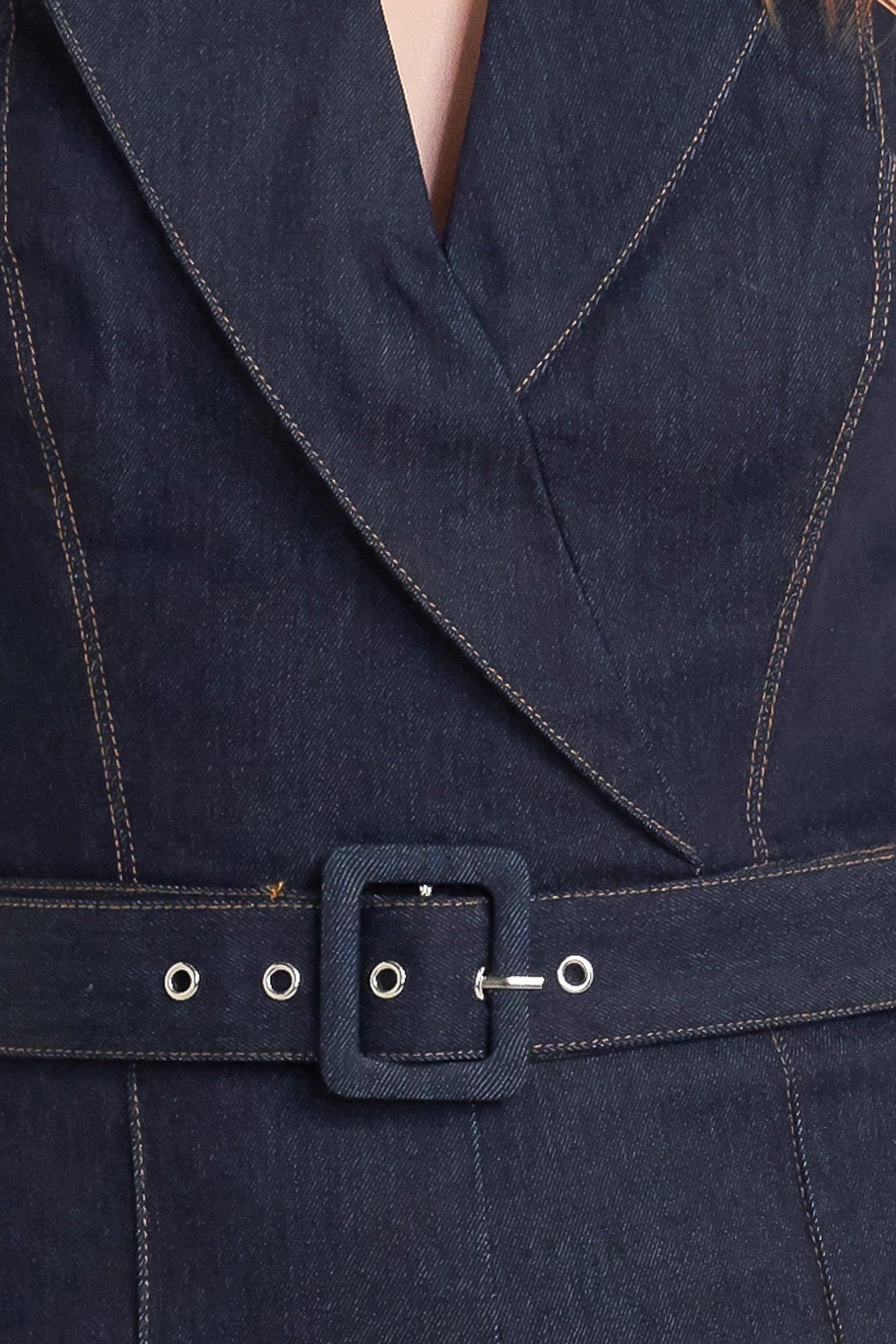 LE BONHEUR V CUT VOW DENIM JUMPSUIT