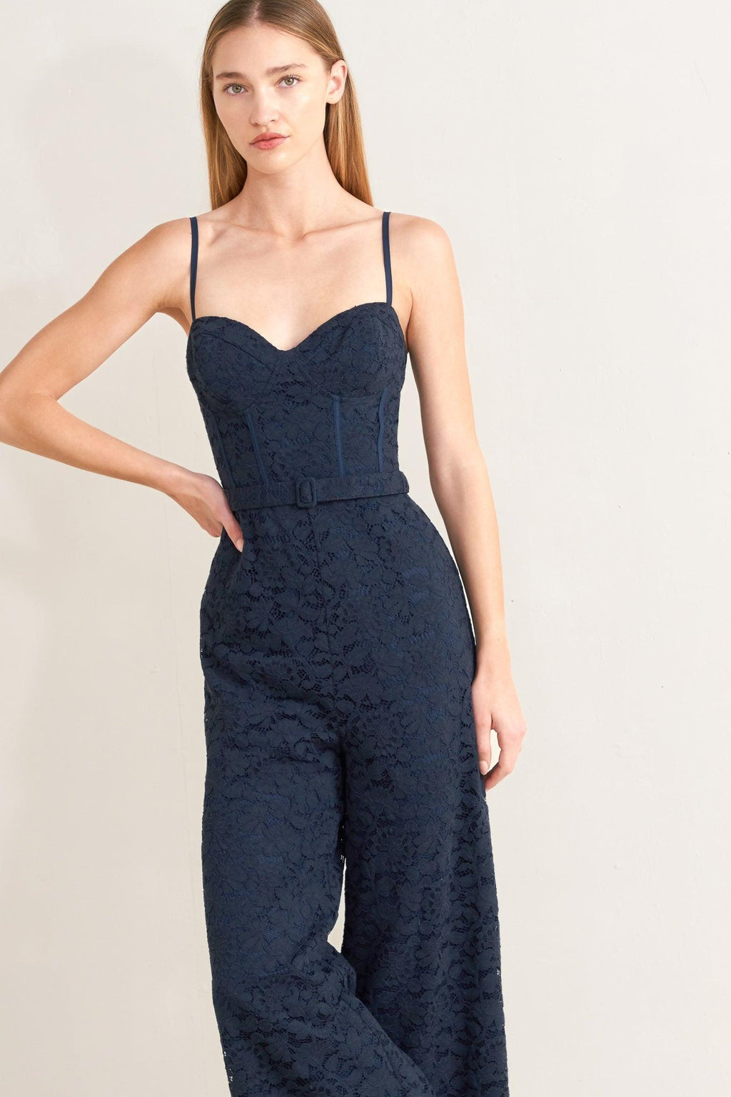 EVENING MUSE WOVEN LACE JUMPSUIT
