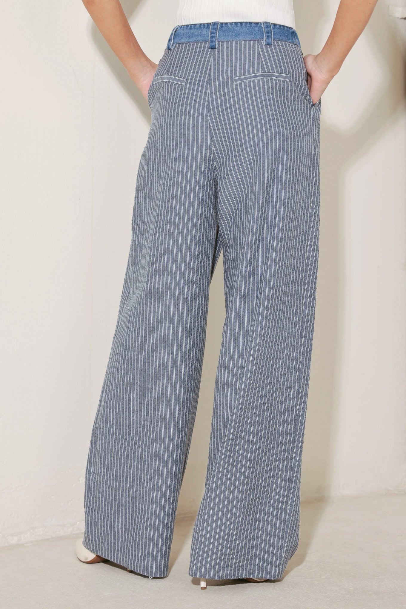 MARINA PINSTRIPE WOVEN SEERSUCKER PANTS
