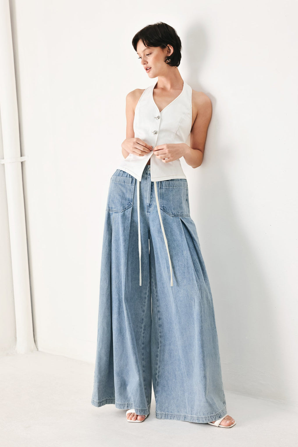 CLOUD WASH PALAZZO DENIM PANTS