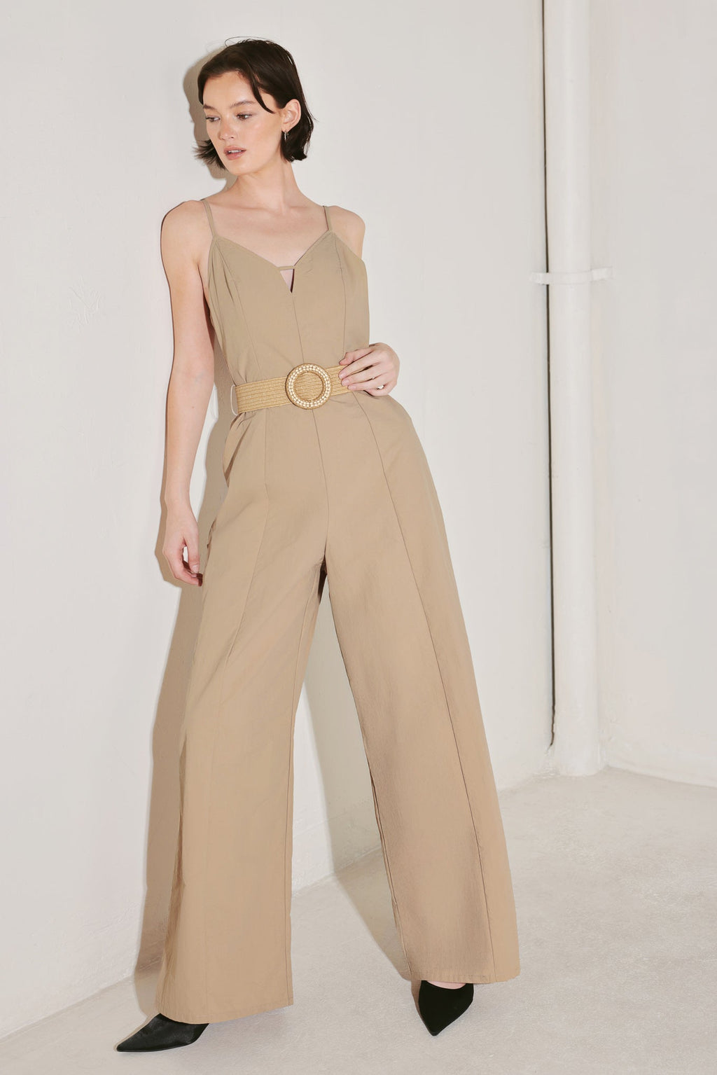 NEUTRAL GODDESS WOVEN JUMPSUIT