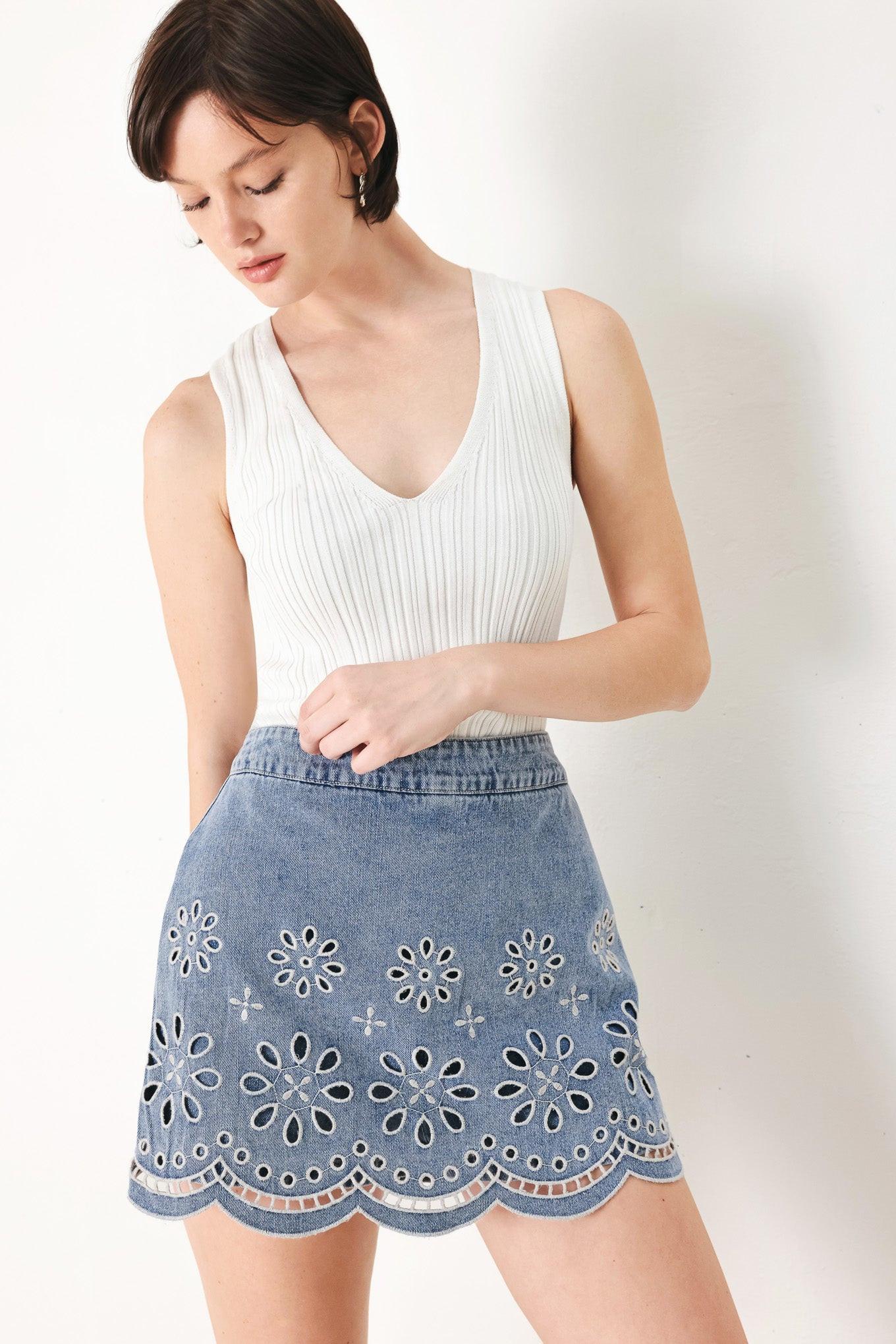 FLORAL LOVE DENIM SKORT