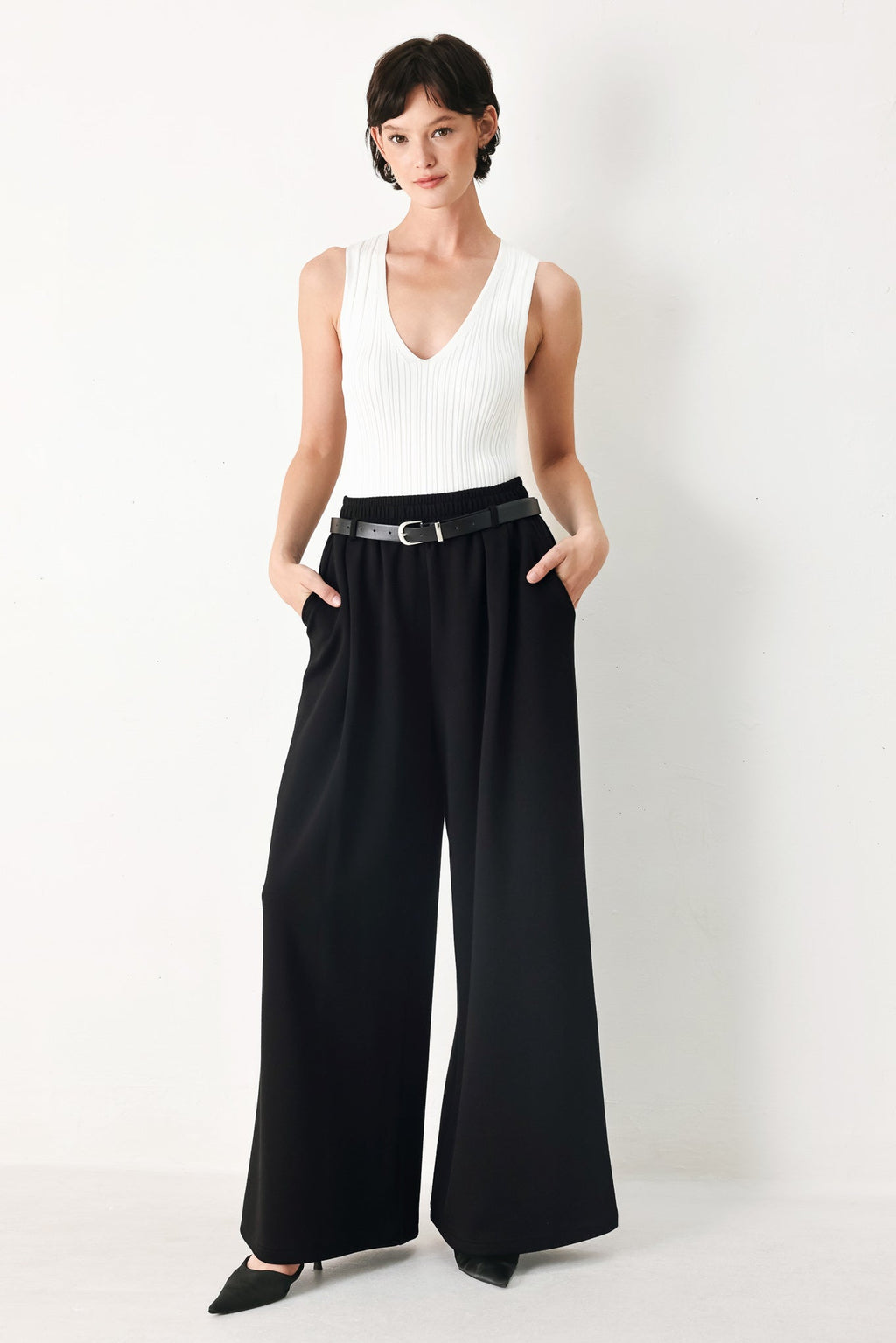 BLACK TIE PALAZZO WIDE LEG PANTS