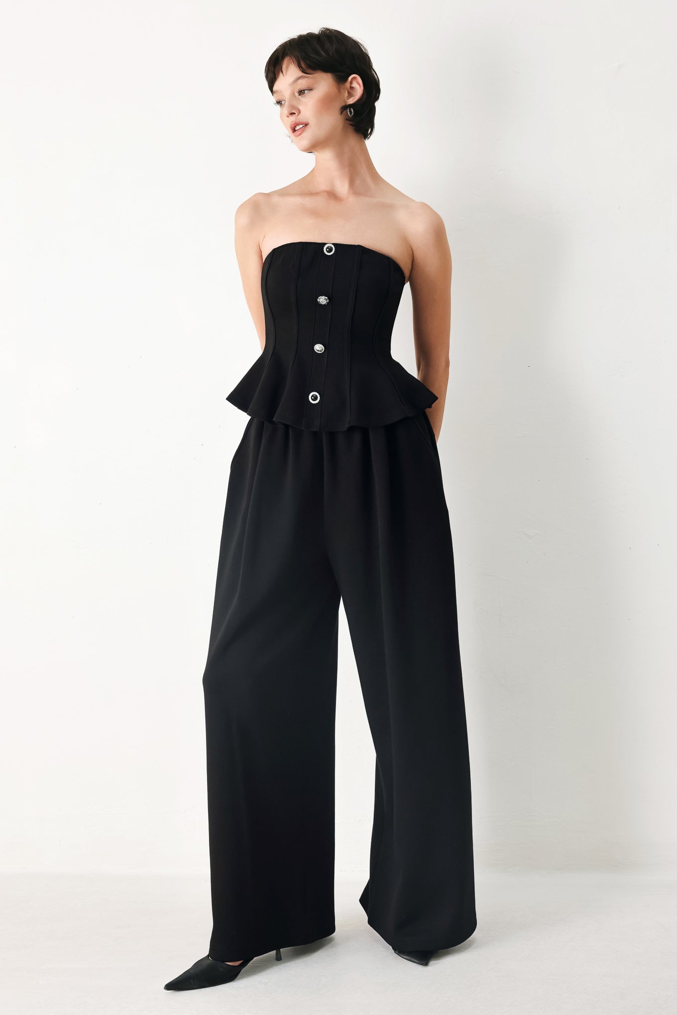 BLACK TIE PALAZZO WIDE LEG PANTS