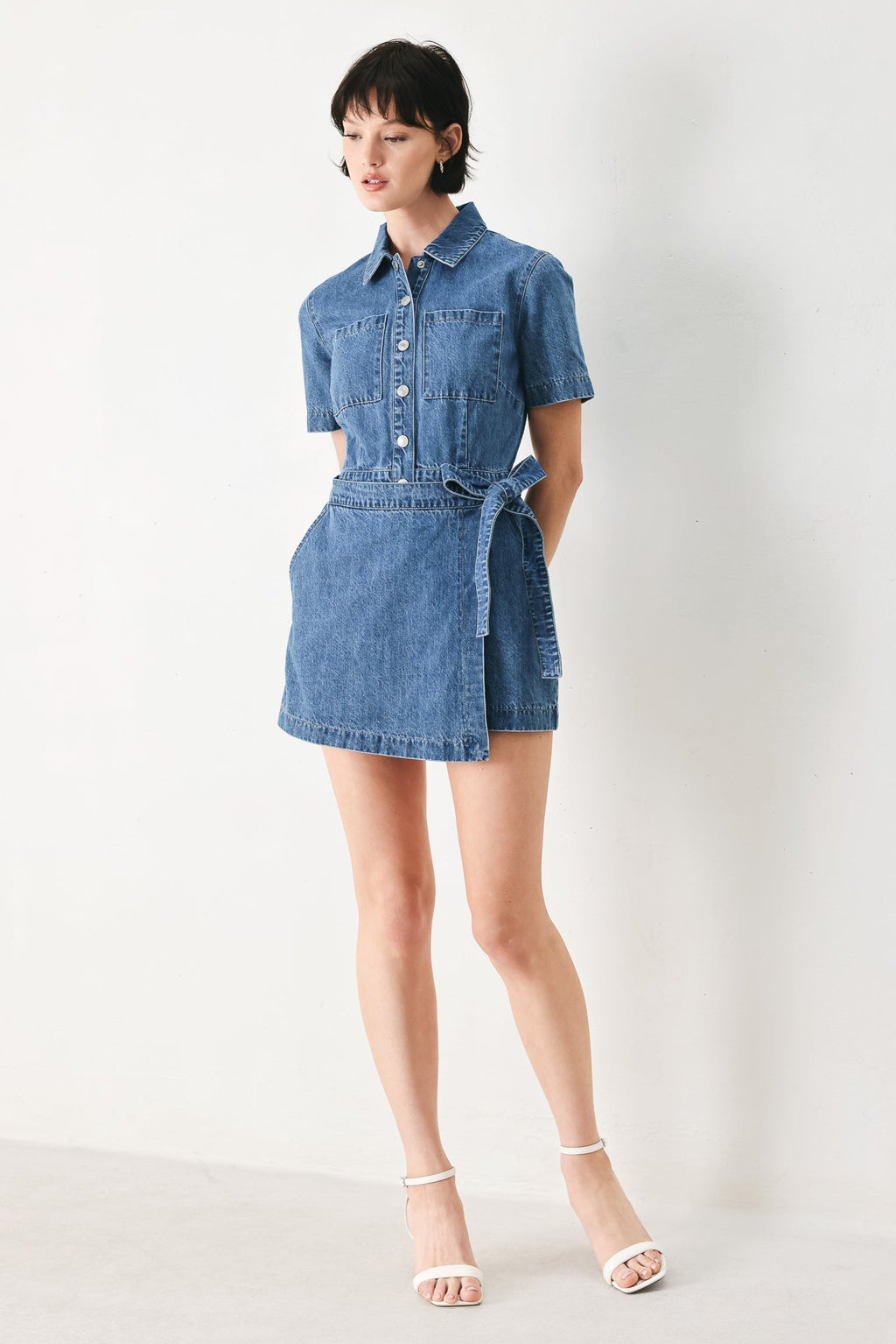 DAILY ROMANCE DENIM SKORT ROMPER