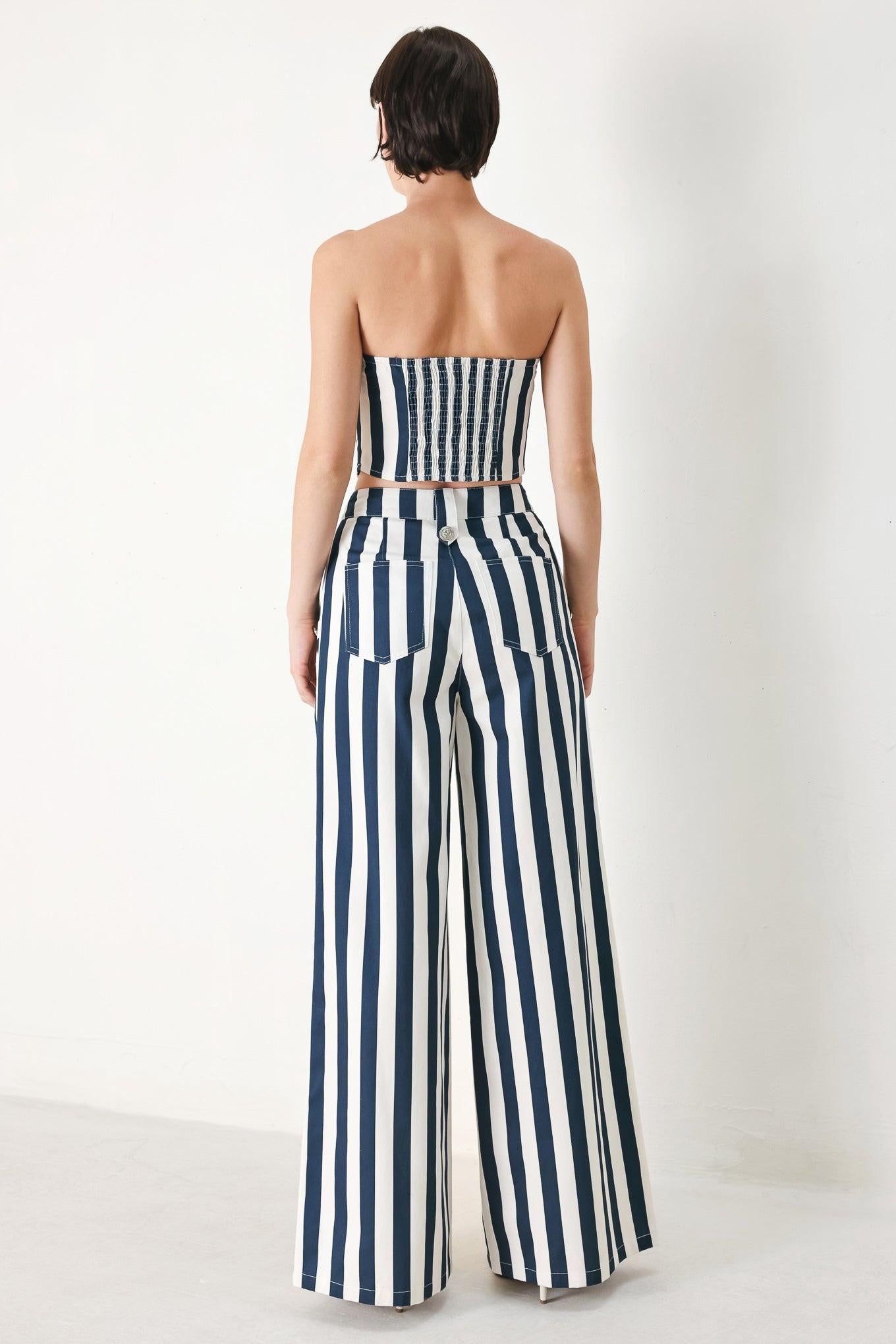 NAVY BLOSSOM WOVEN PANTS