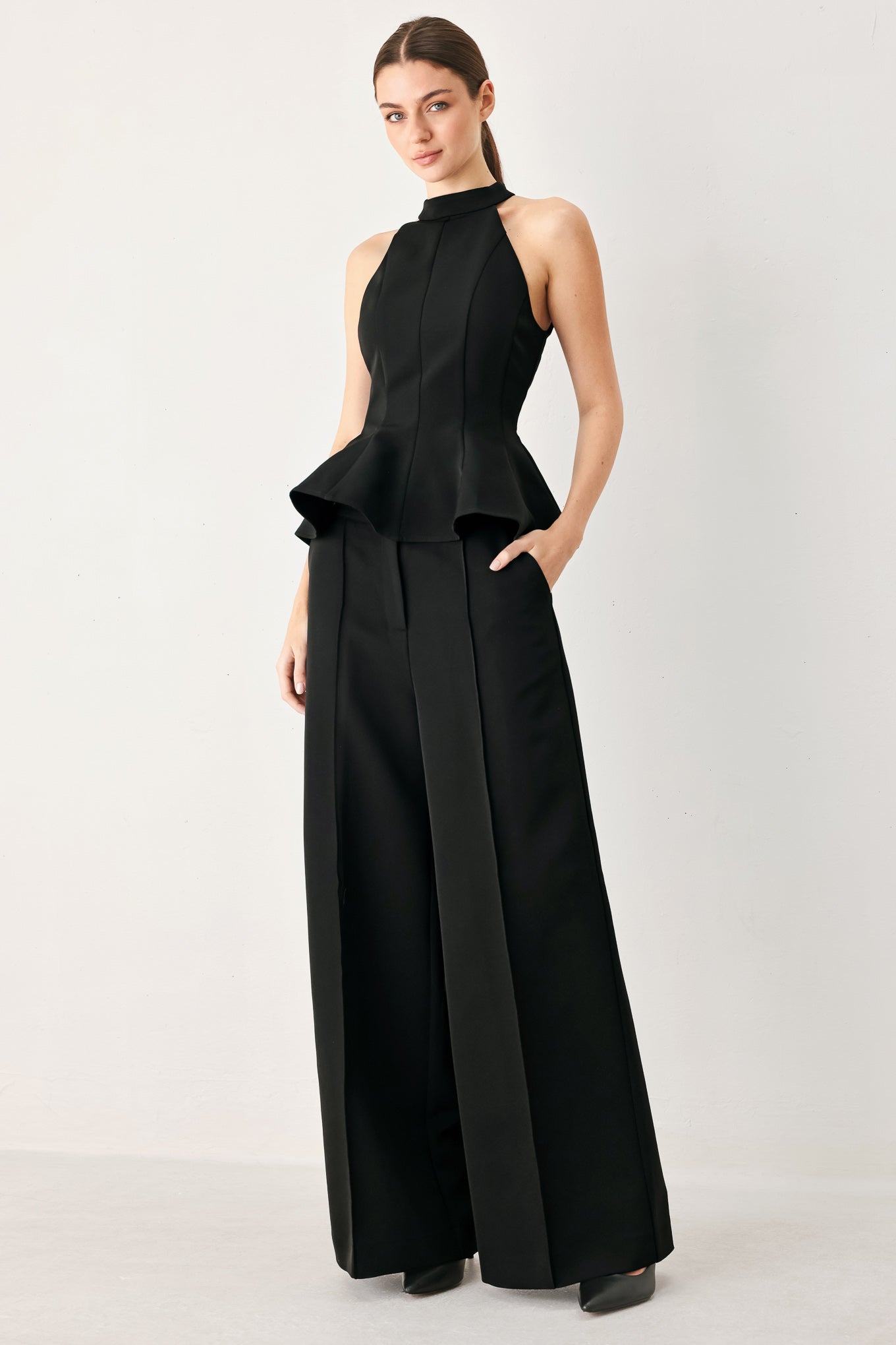 BLACK POWER PALAZZO WOVEN PANTS