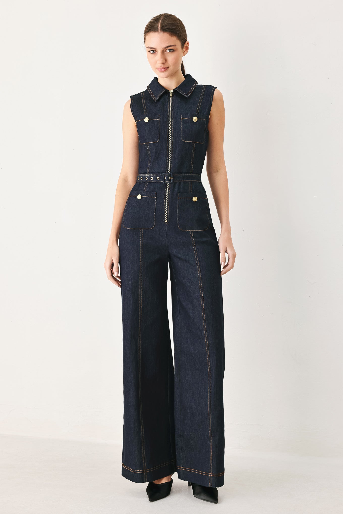 SLEEVELESS WORKWEAR DENIM JUMPSUIT