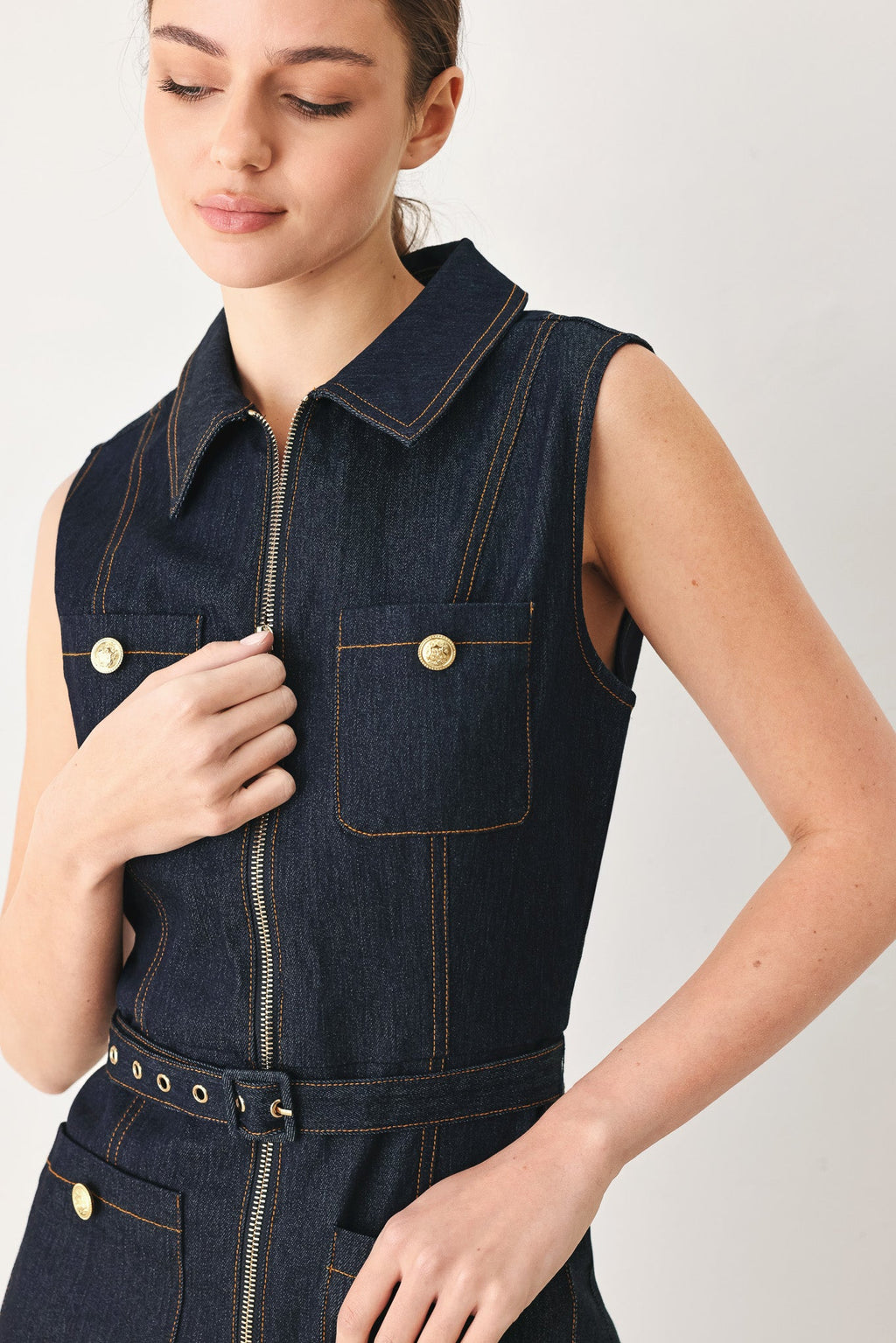 SLEEVELESS WORKWEAR DENIM JUMPSUIT