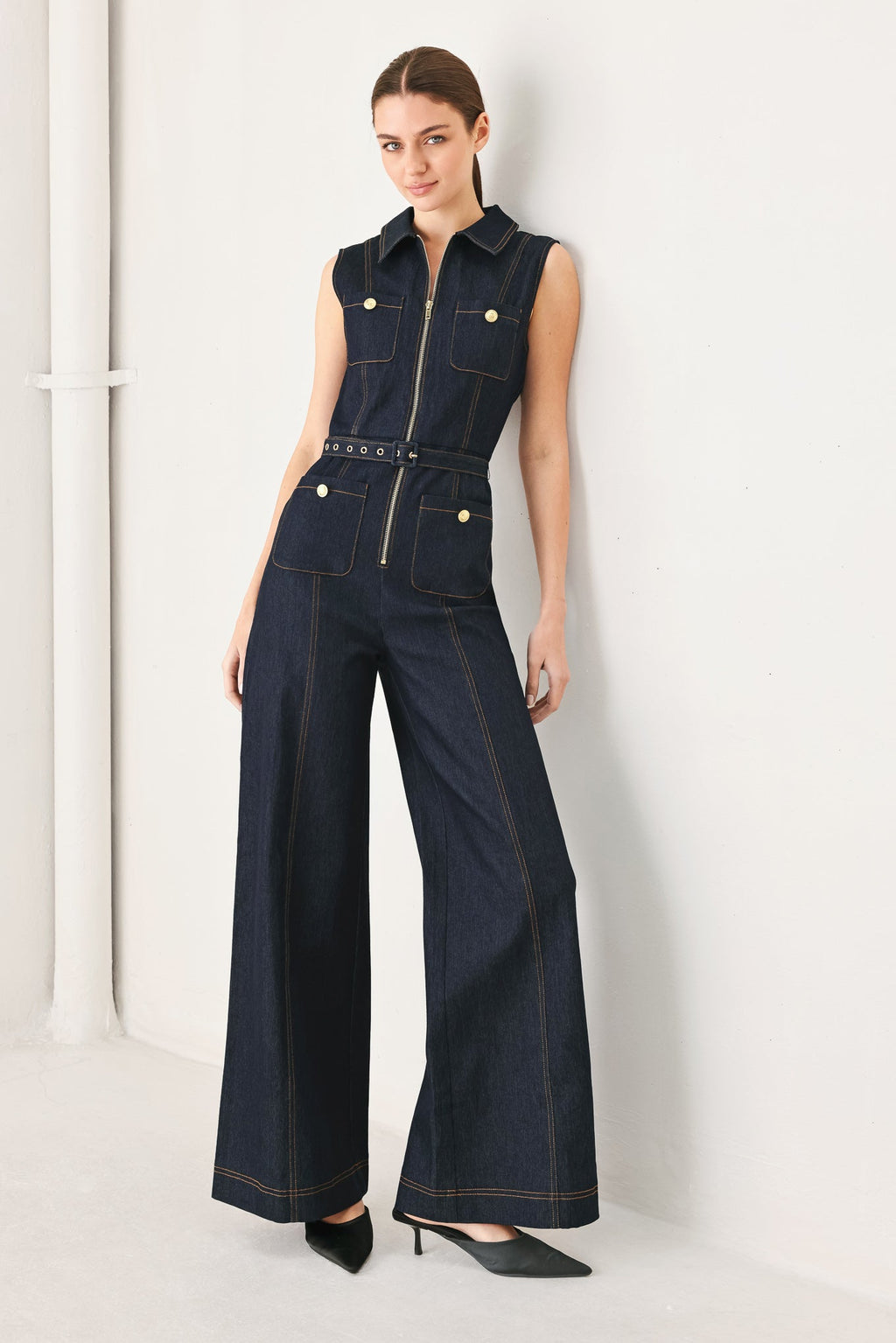 SLEEVELESS WORKWEAR DENIM JUMPSUIT