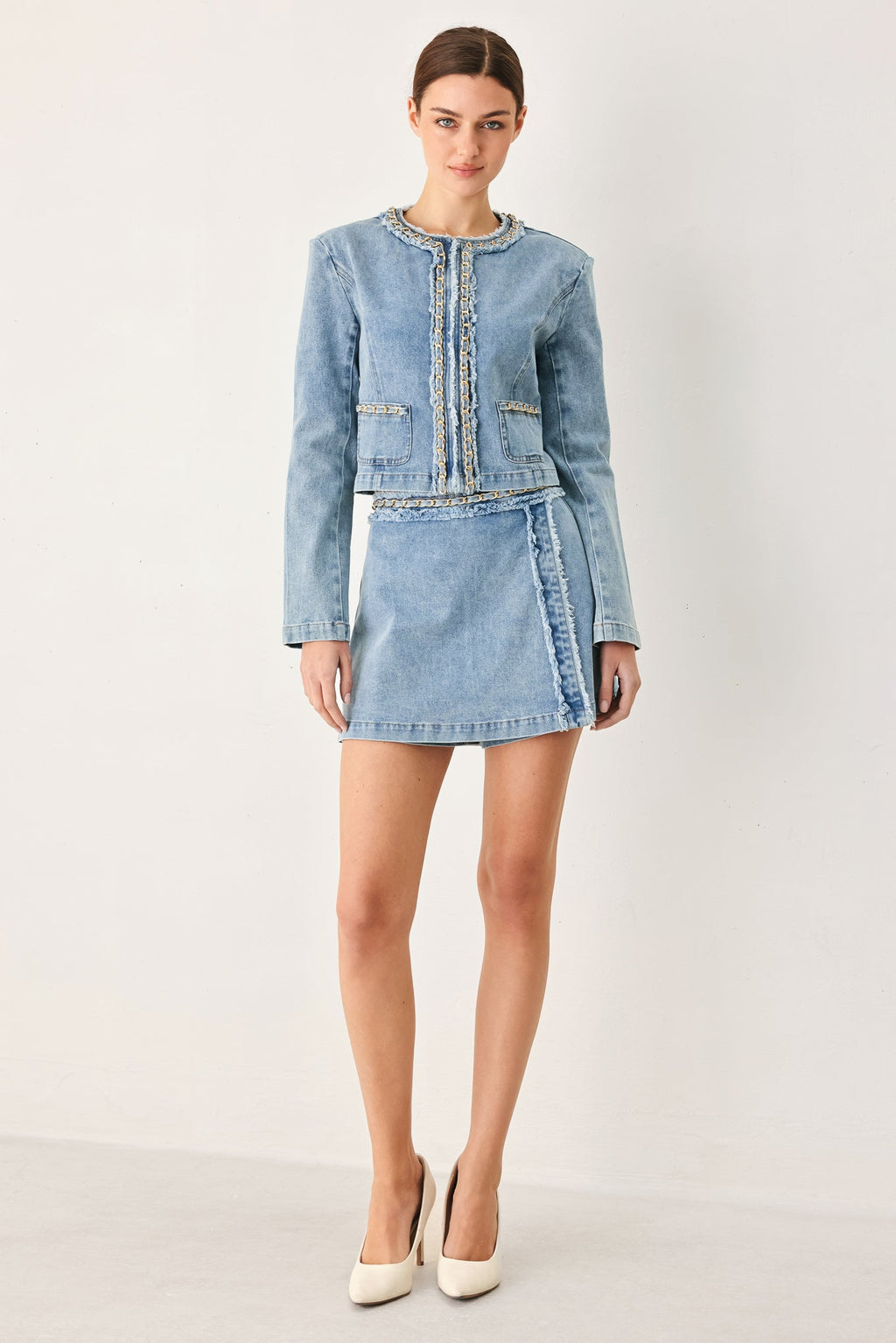 SKYWARD LINKED DENIM CROP SKORT