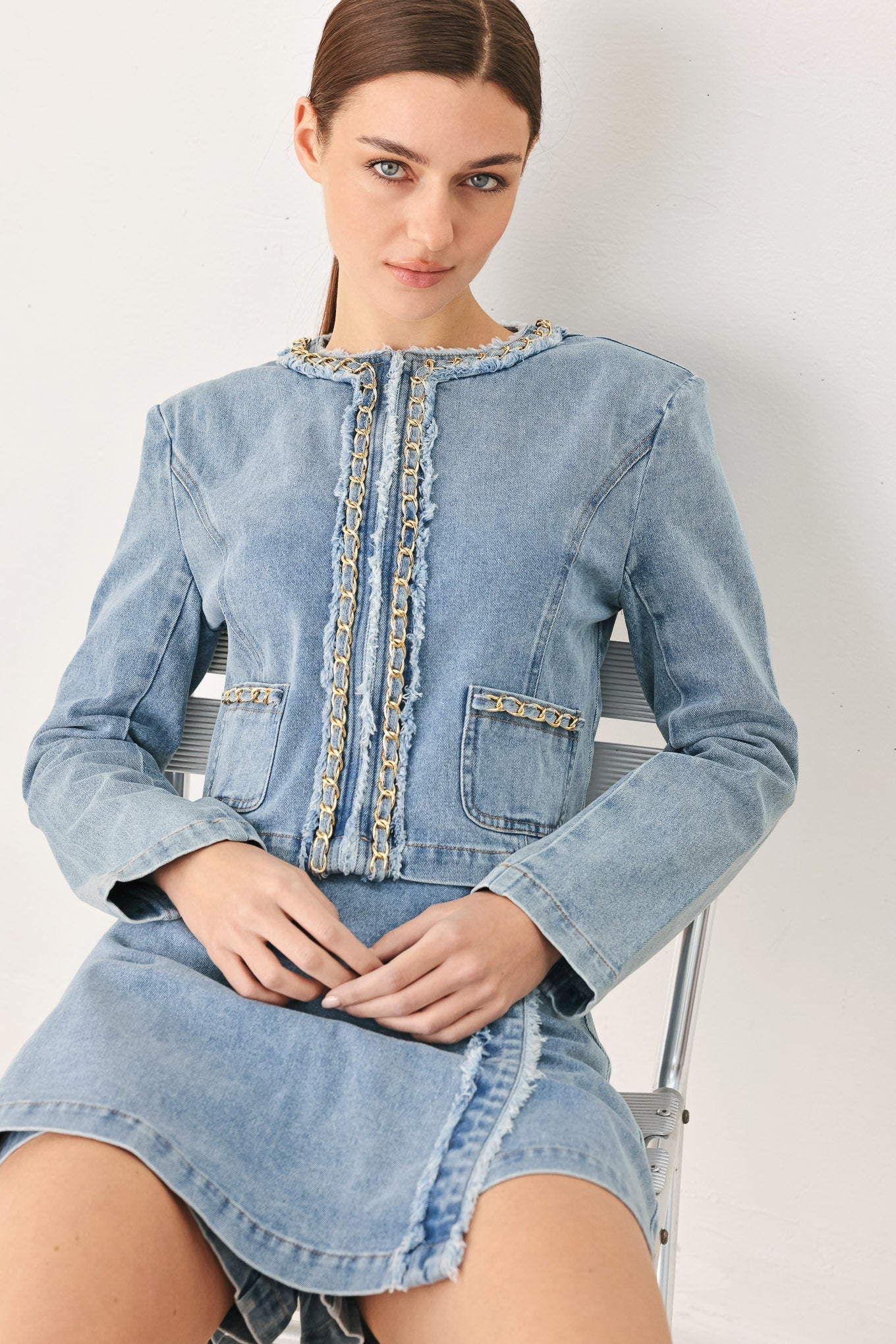 SKYWARD LINKED DENIM CROP SKORT