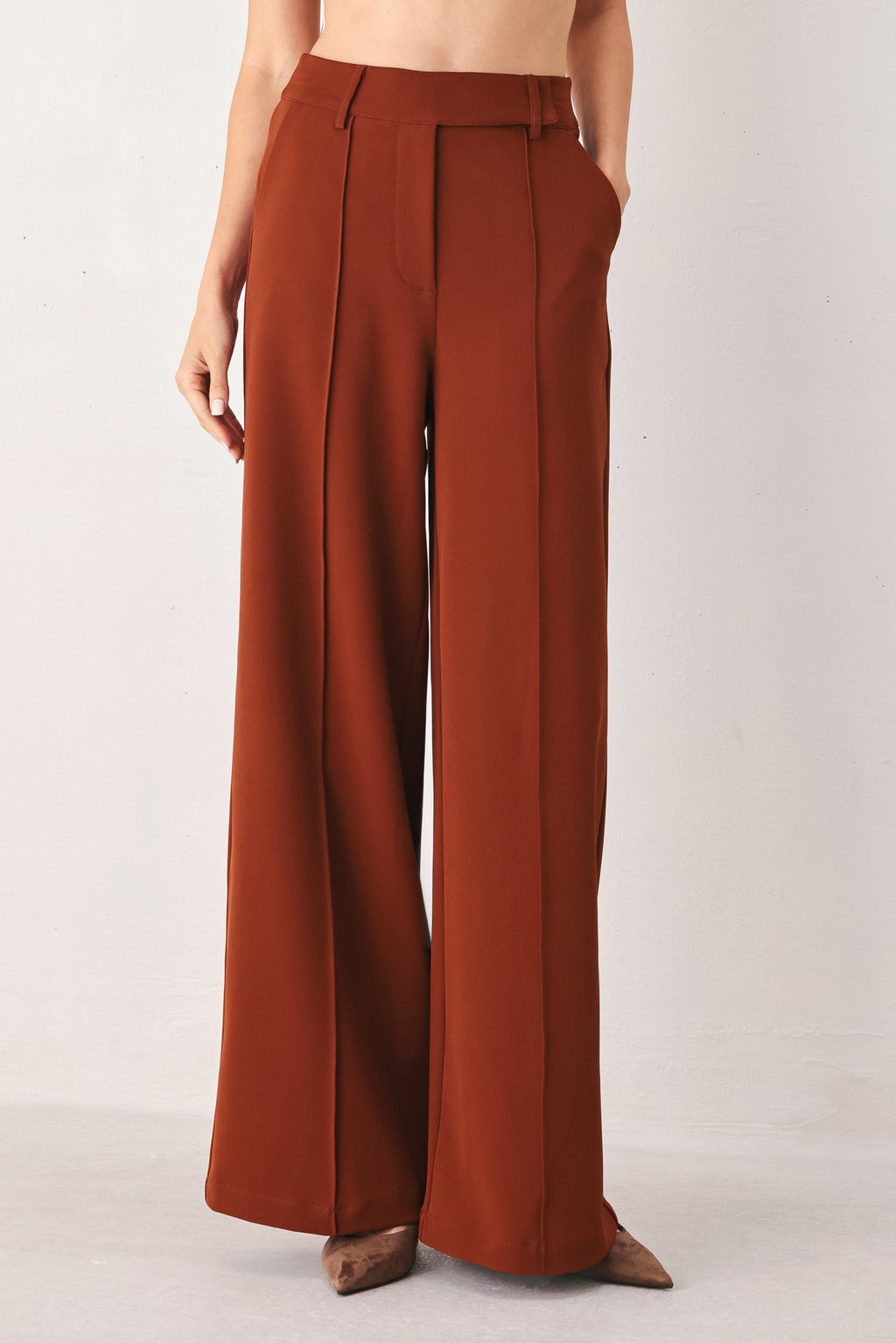 AUTUMN RUST FLOWY WIDE LEG WOVEN PANTS