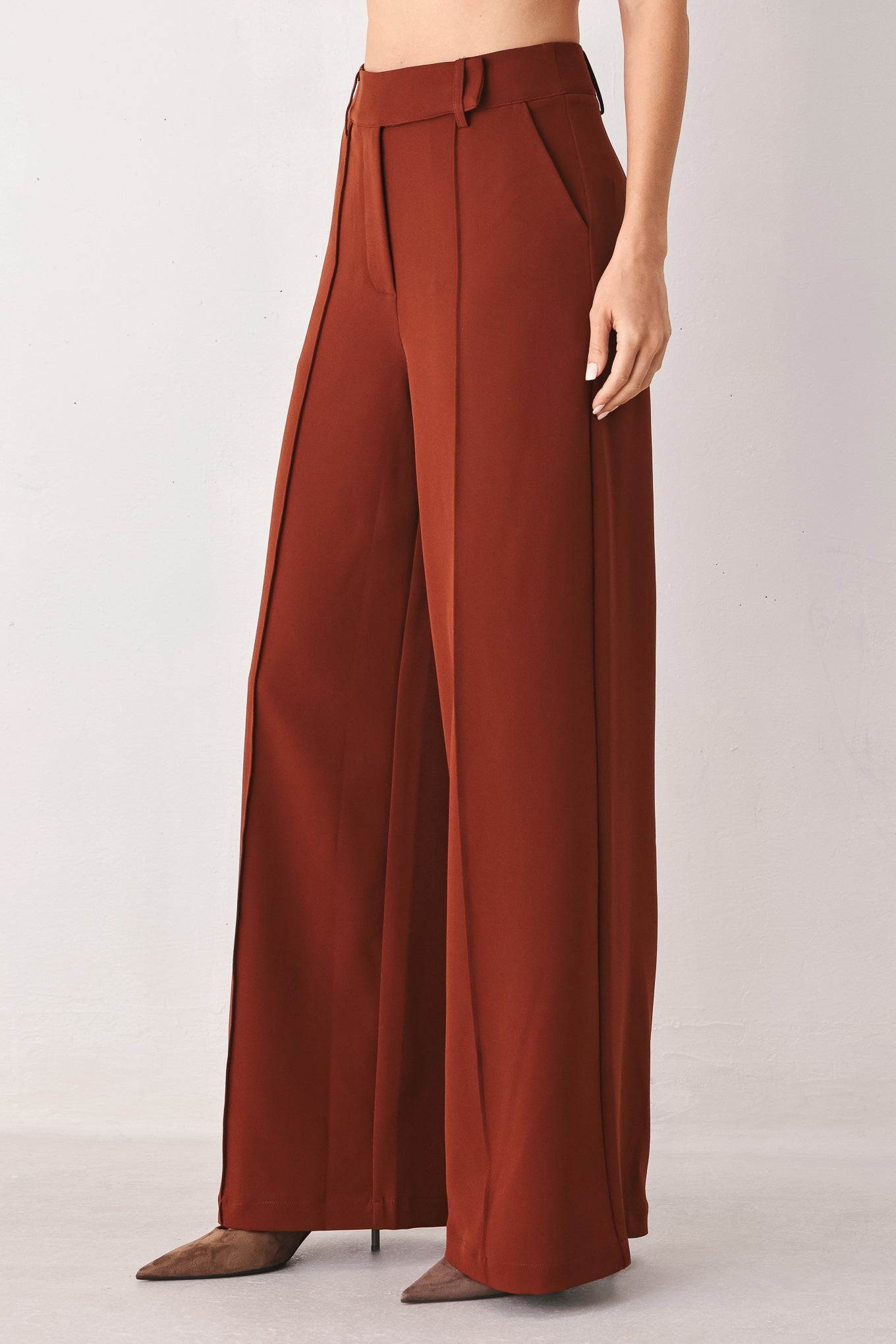 AUTUMN RUST FLOWY WIDE LEG WOVEN PANTS