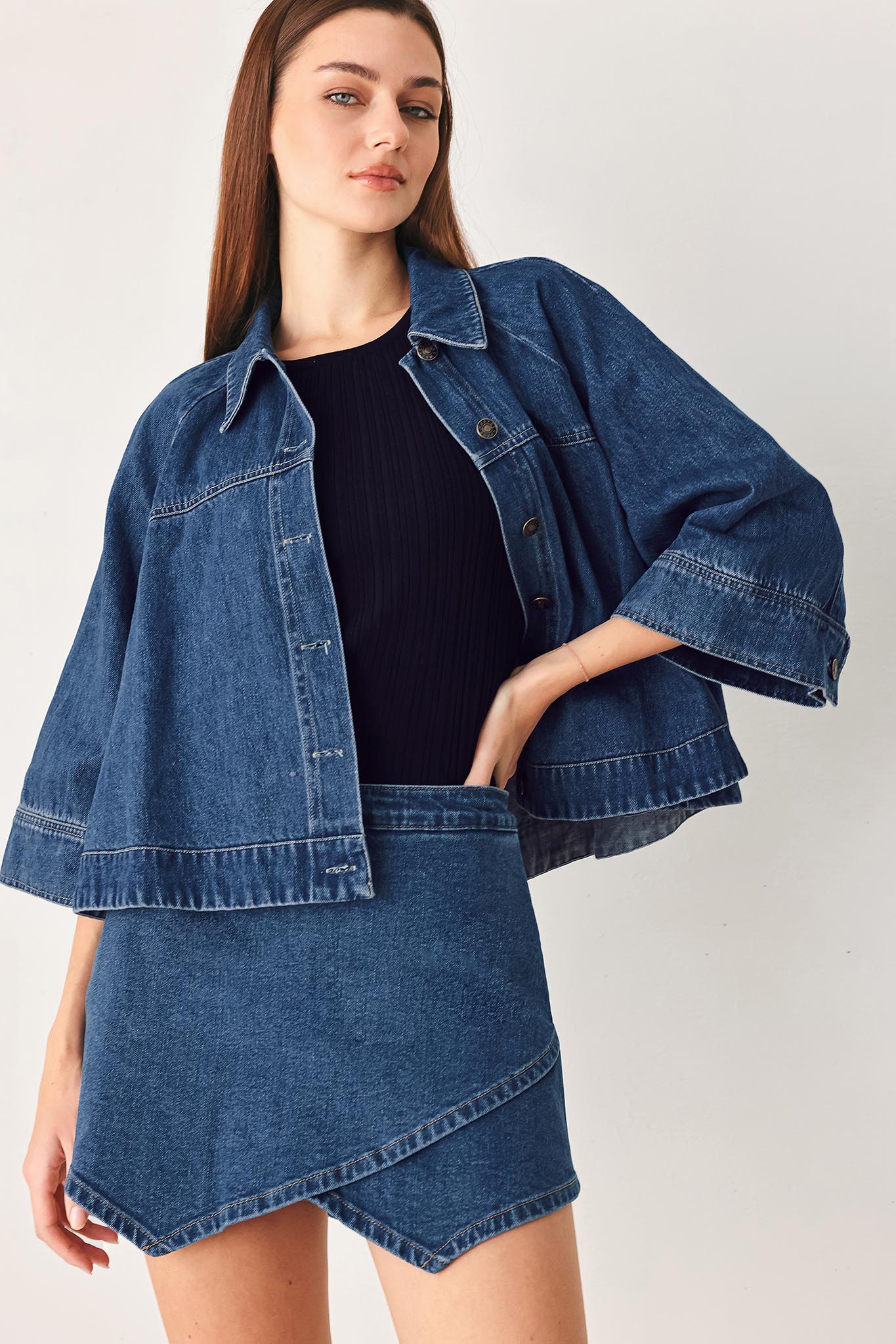 ASYMMETRIC DENIM SKORT