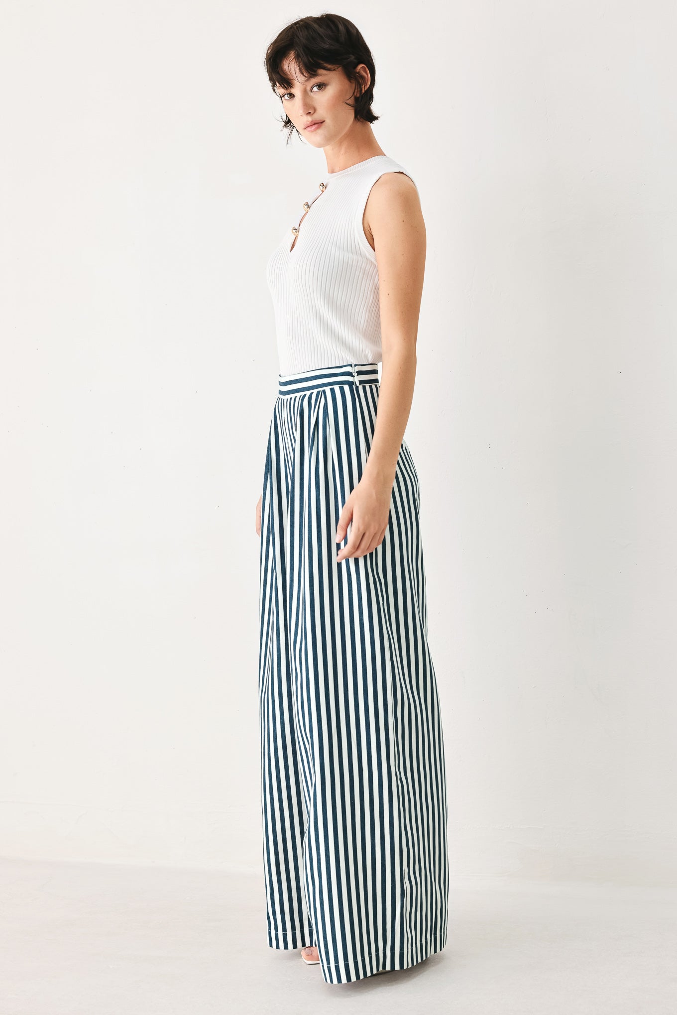 PORTSIDE STRIPE WOVEN WIDE LEG PANTS