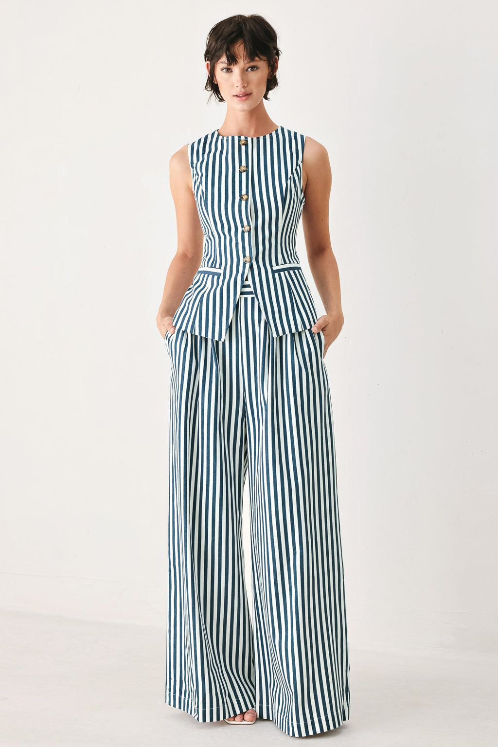 PORTSIDE STRIPE WOVEN WIDE LEG PANTS