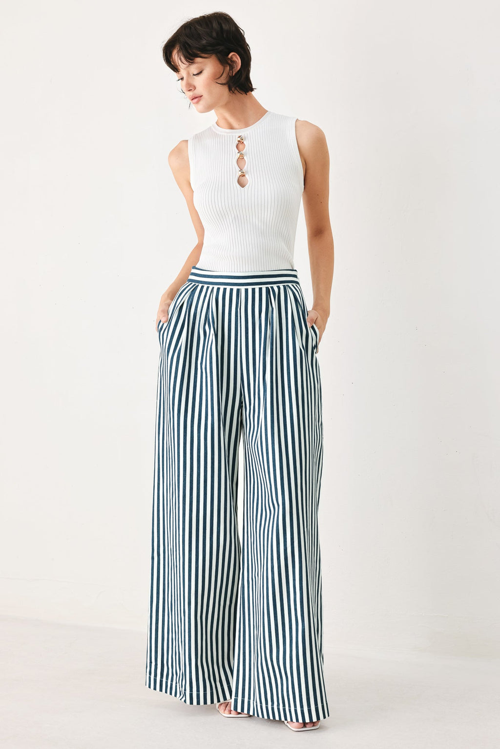 PORTSIDE STRIPE WOVEN WIDE LEG PANTS
