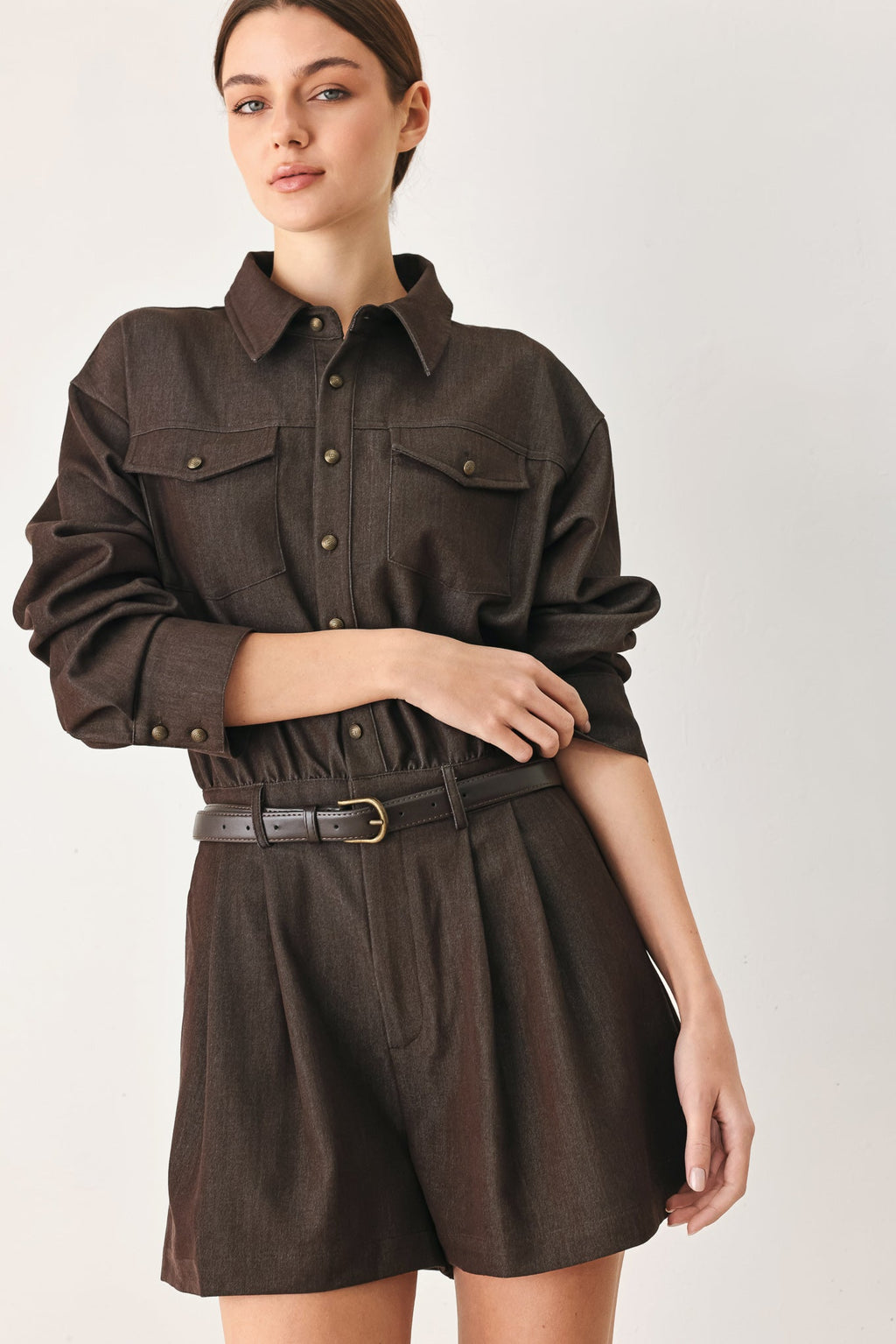 RICH COCOA WOVEN ROMPER