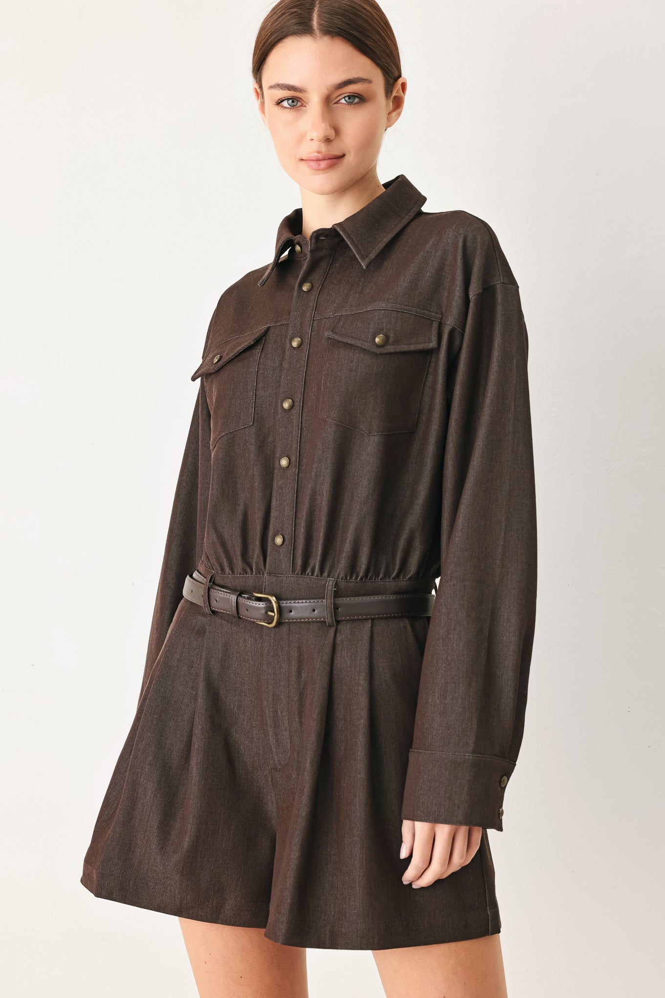 RICH COCOA WOVEN ROMPER
