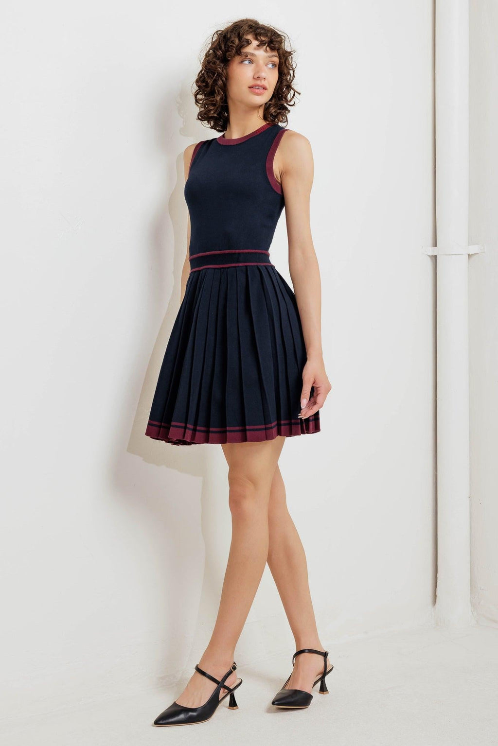 BERRY STRIPE SWEATER MINI DRESS