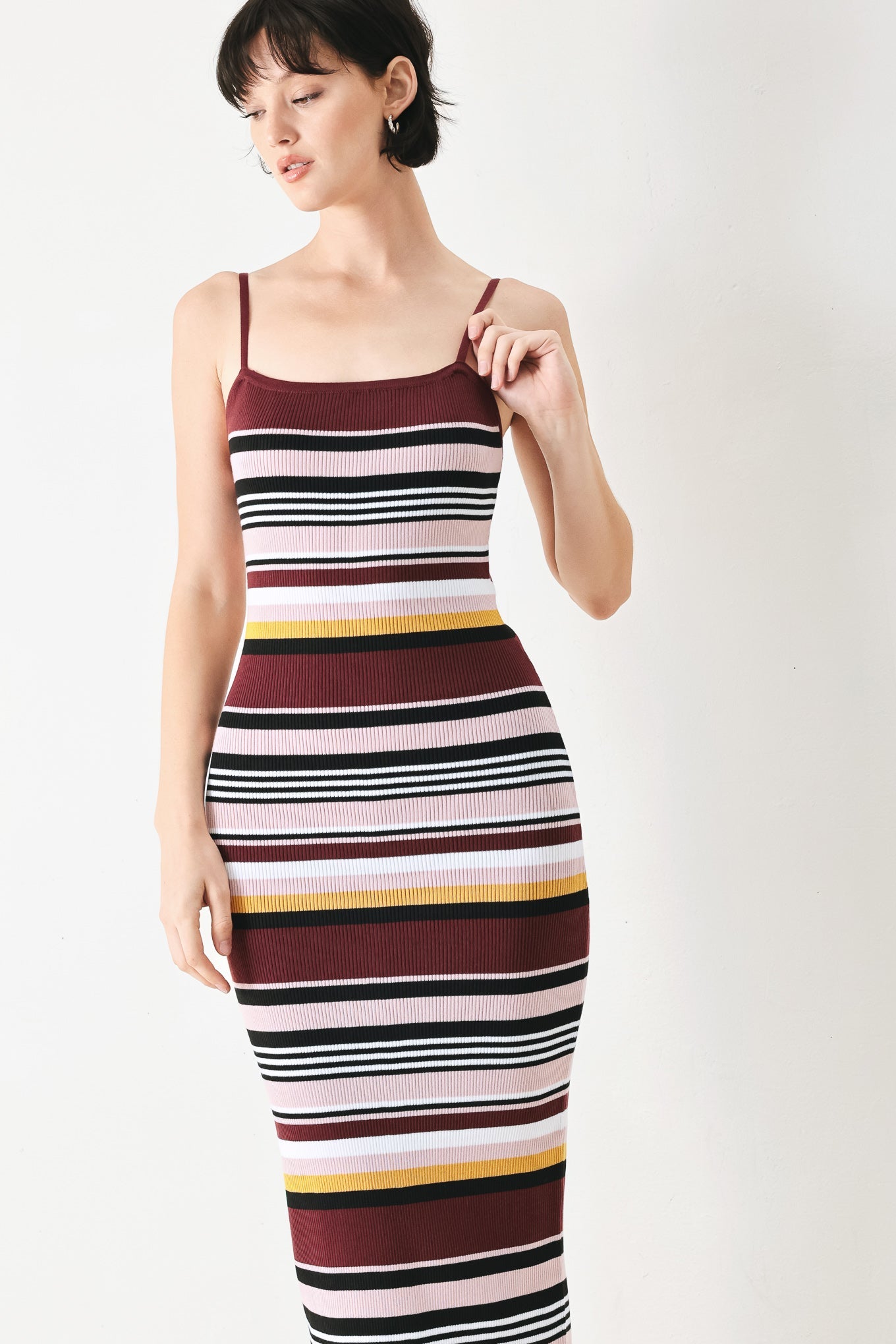 MIDNIGHT STRIPE SWEATER KNIT MIDI DRESS