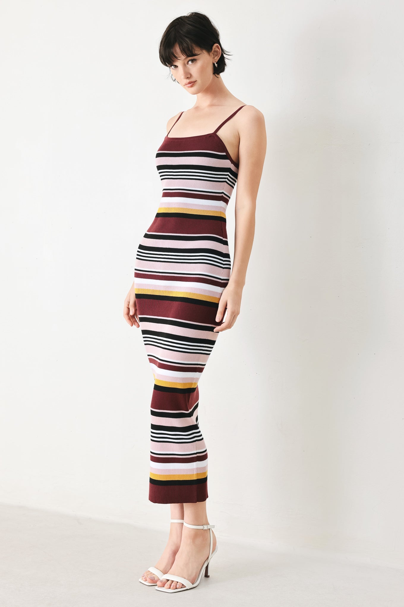 MIDNIGHT STRIPE SWEATER KNIT MIDI DRESS