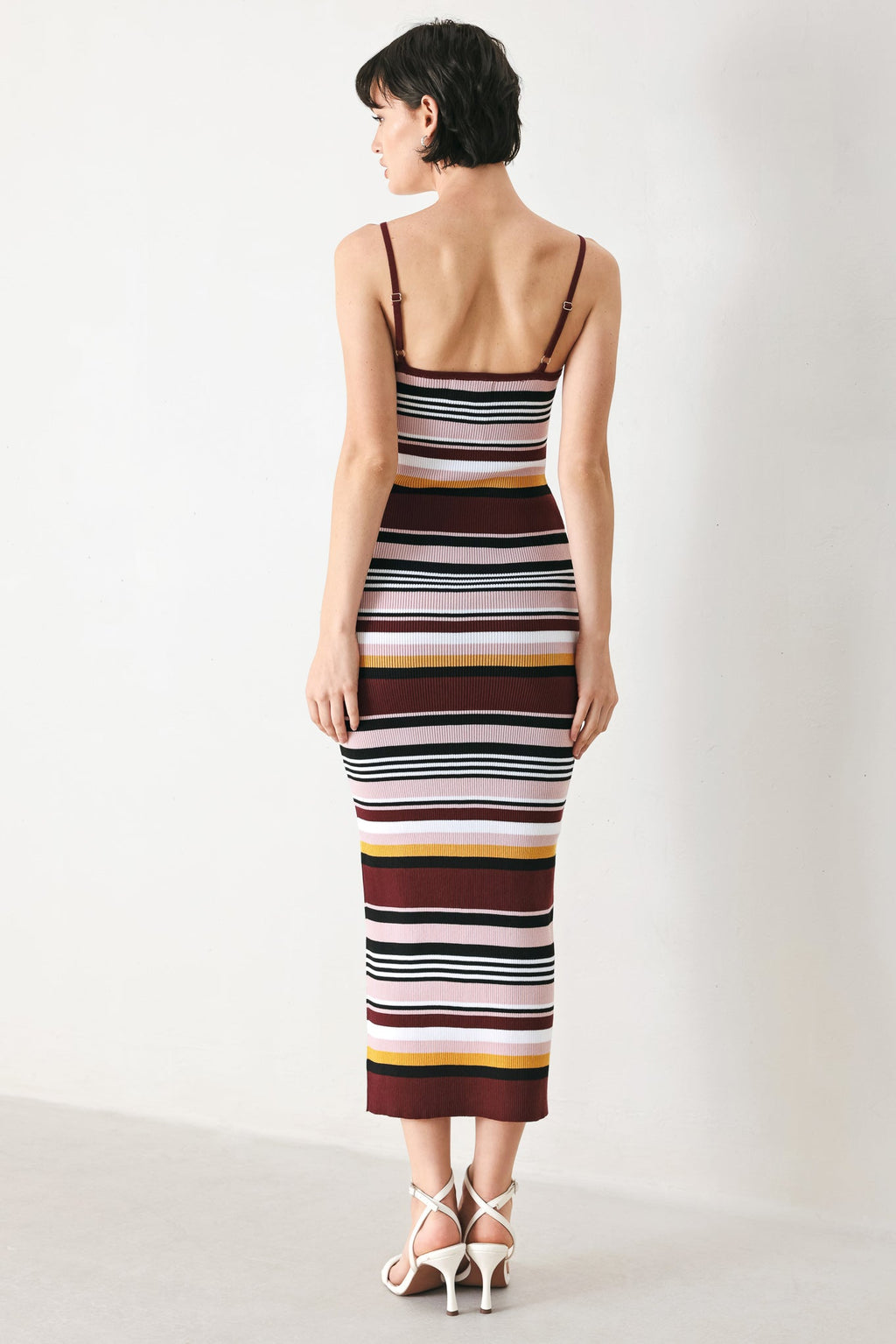MIDNIGHT STRIPE SWEATER KNIT MIDI DRESS