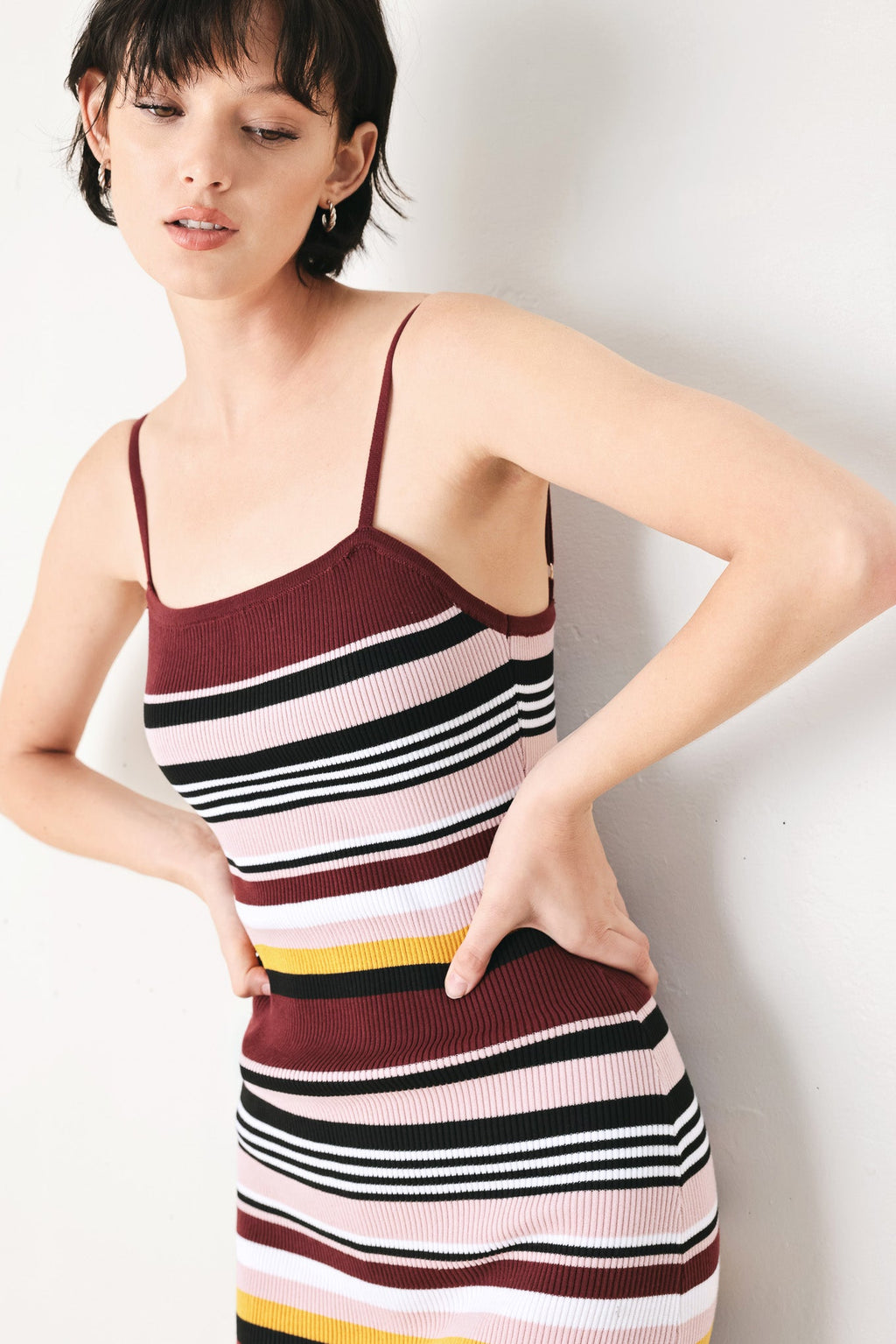 MIDNIGHT STRIPE SWEATER KNIT MIDI DRESS