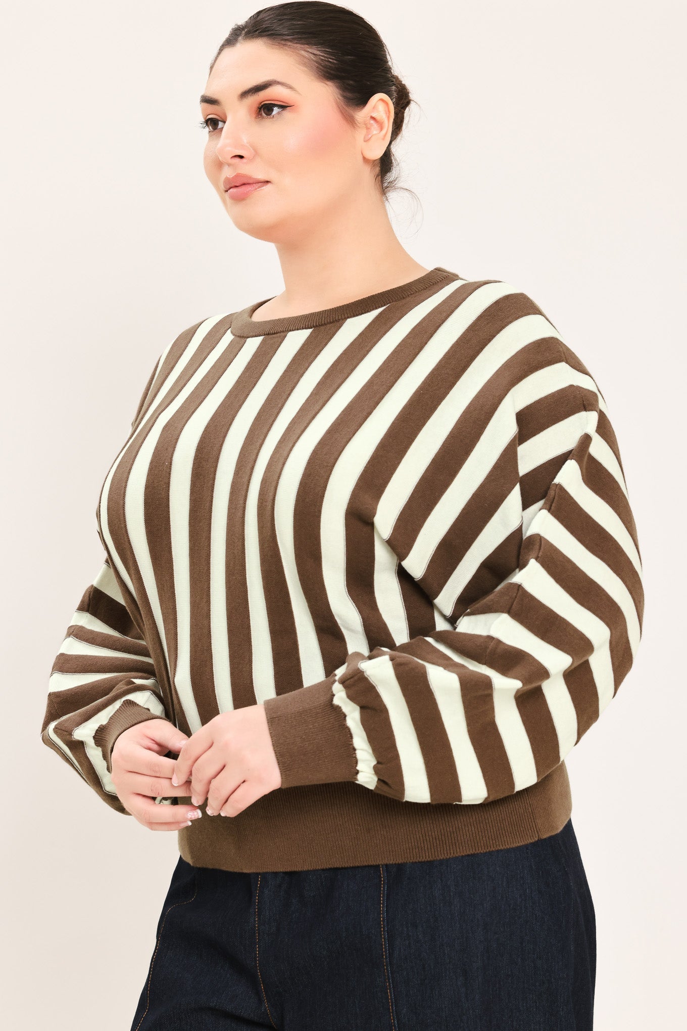 CAPPUCCINO VERTICAL STRIPE KNIT TOP