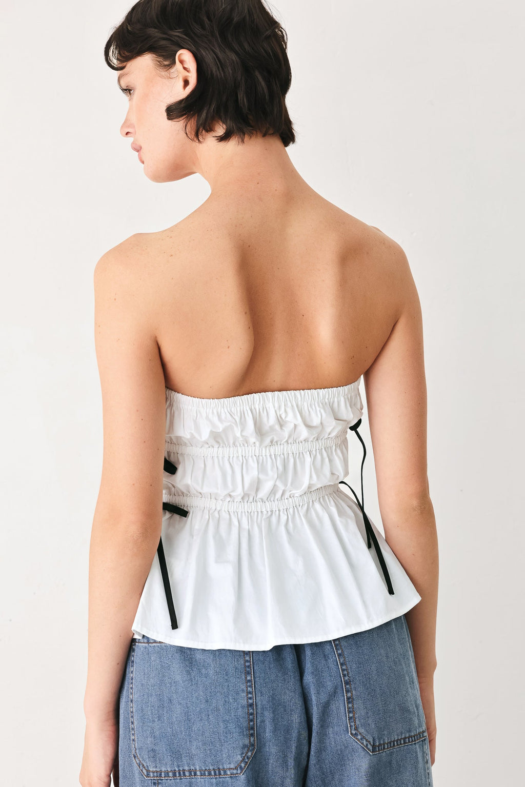 BEACH CLUB WOVEN STRAPLESS TOP
