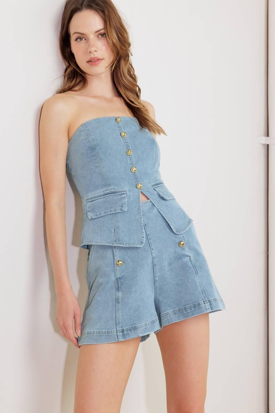 ANGEL WINGS AND CHAMOMILE DENIM TOP