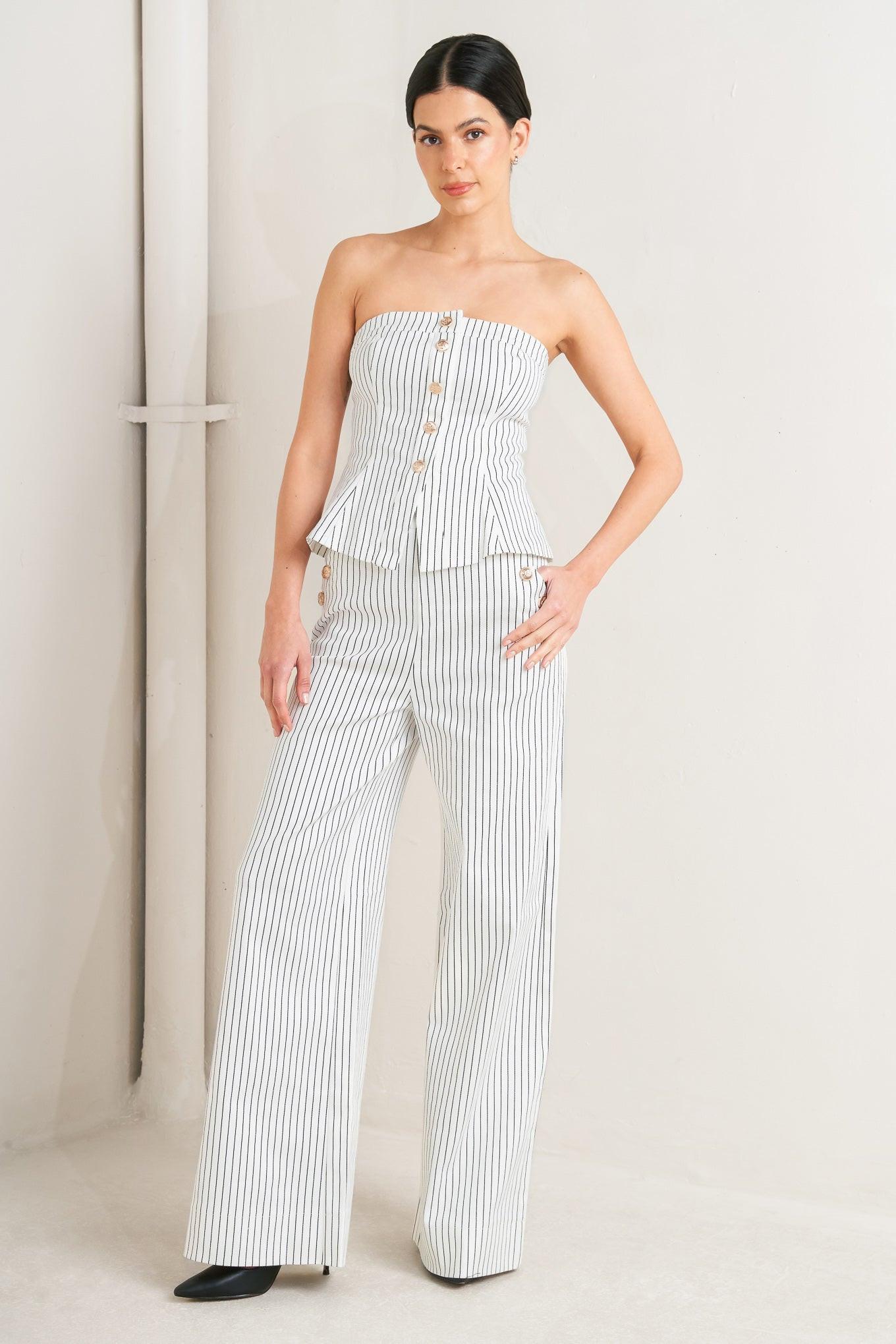 EFFORTLESS FORM STRIPE WOVEN TWILL TOP
