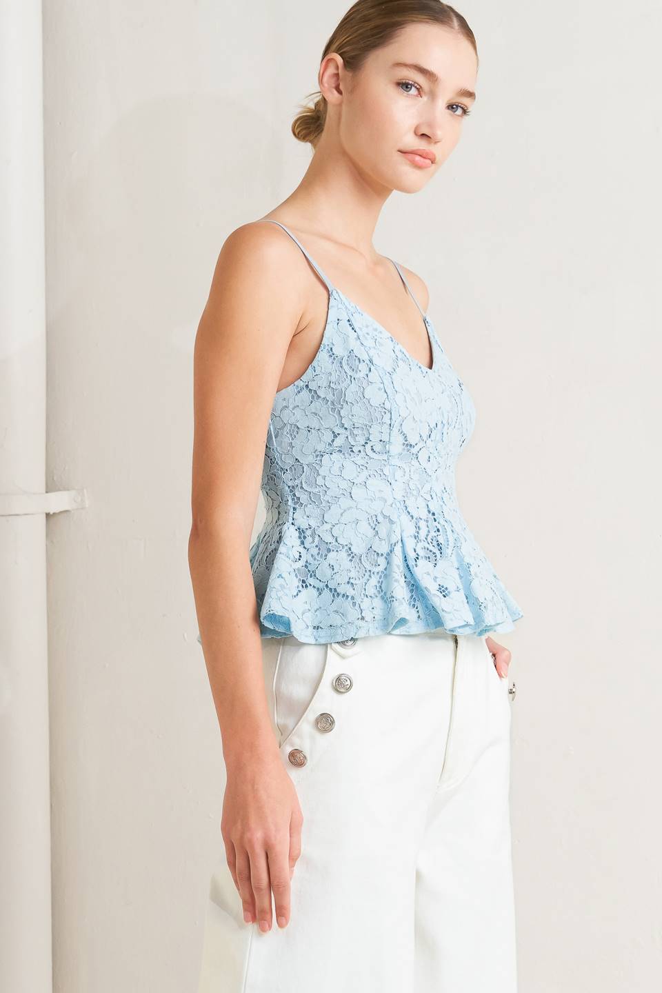 PURELY ROMANTIC WOVEN LACE CAMI TOP