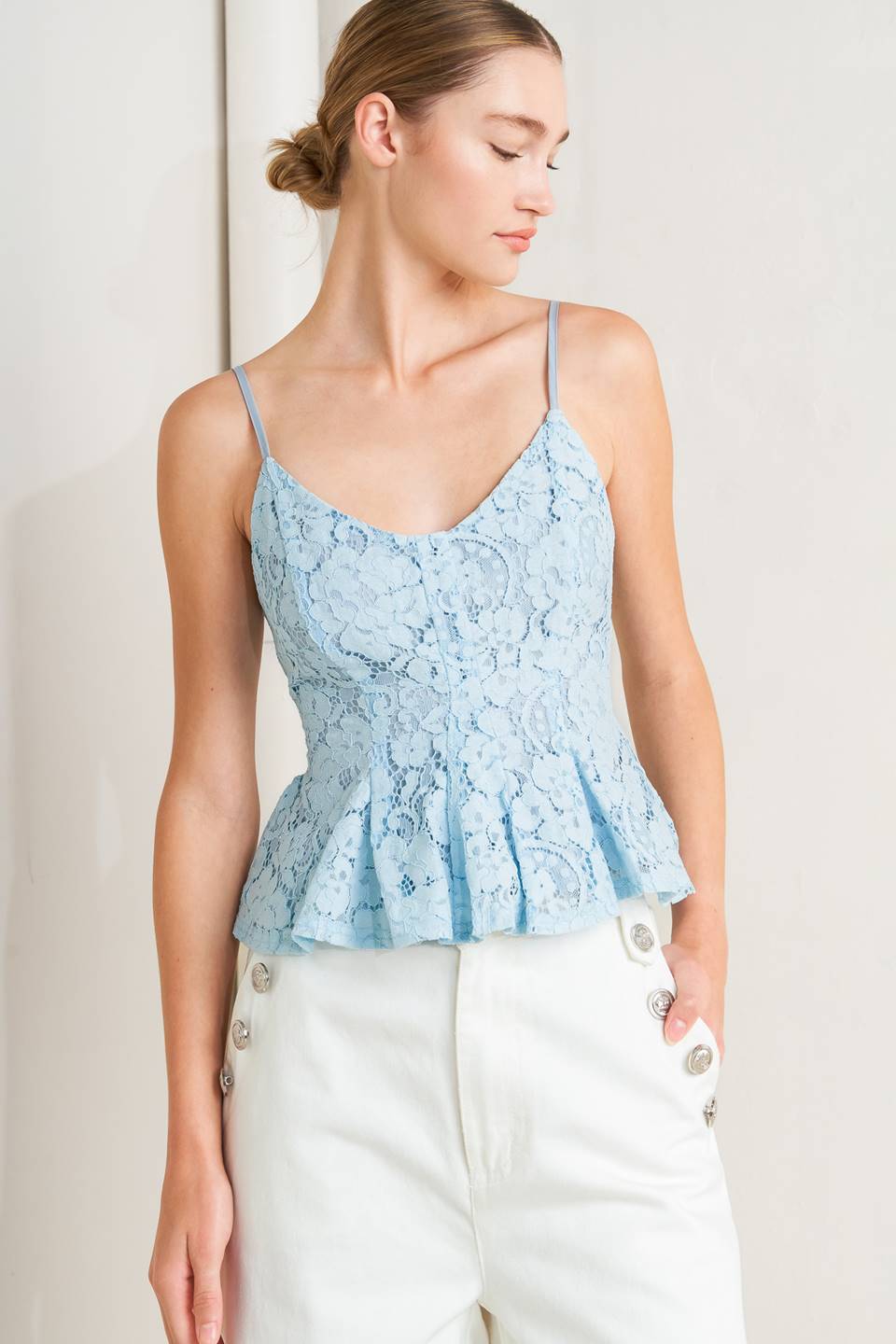 PURELY ROMANTIC WOVEN LACE CAMI TOP