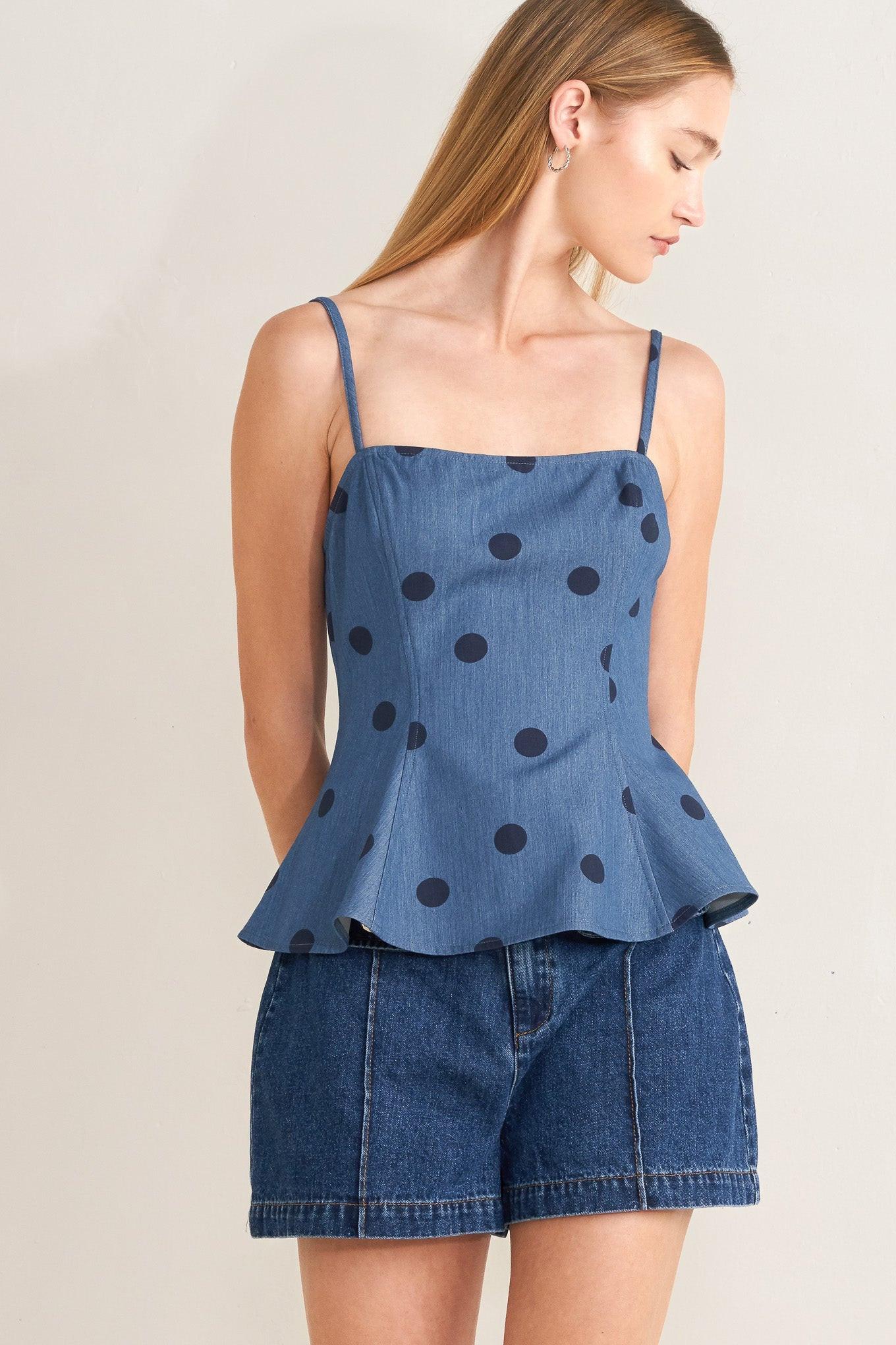MIDNIGHT POLKA WOVEN TOP