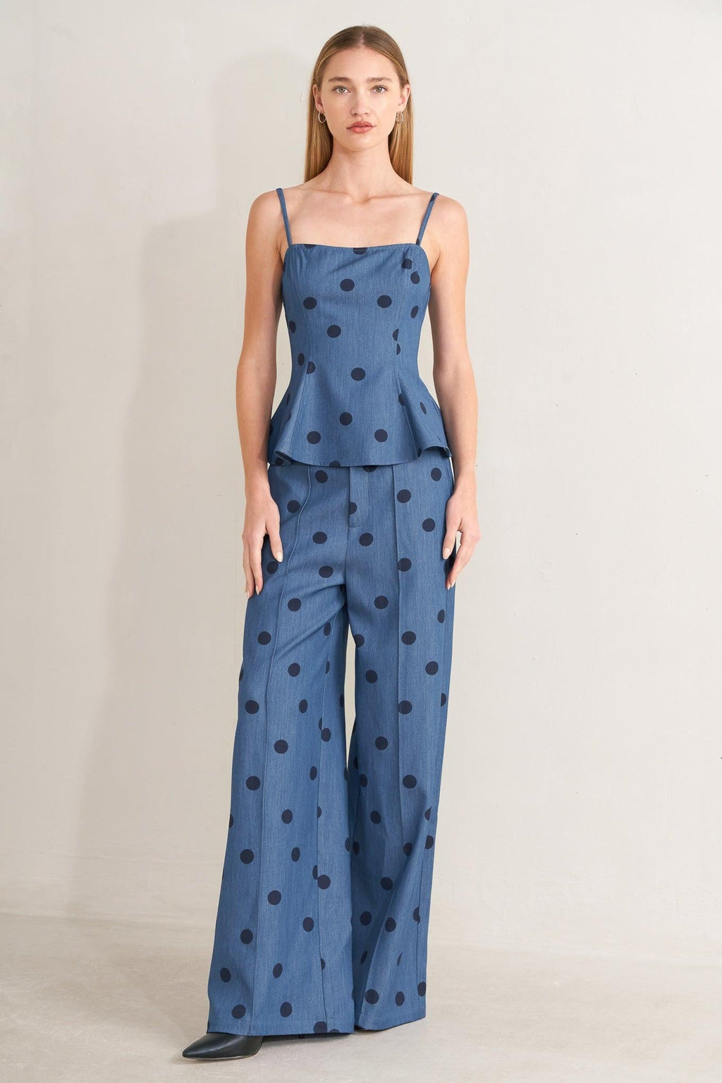 MIDNIGHT POLKA WOVEN TOP