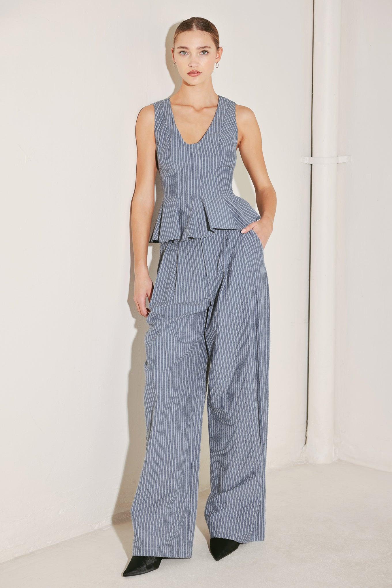 MARINA PINSTRIPE WOVEN TOP