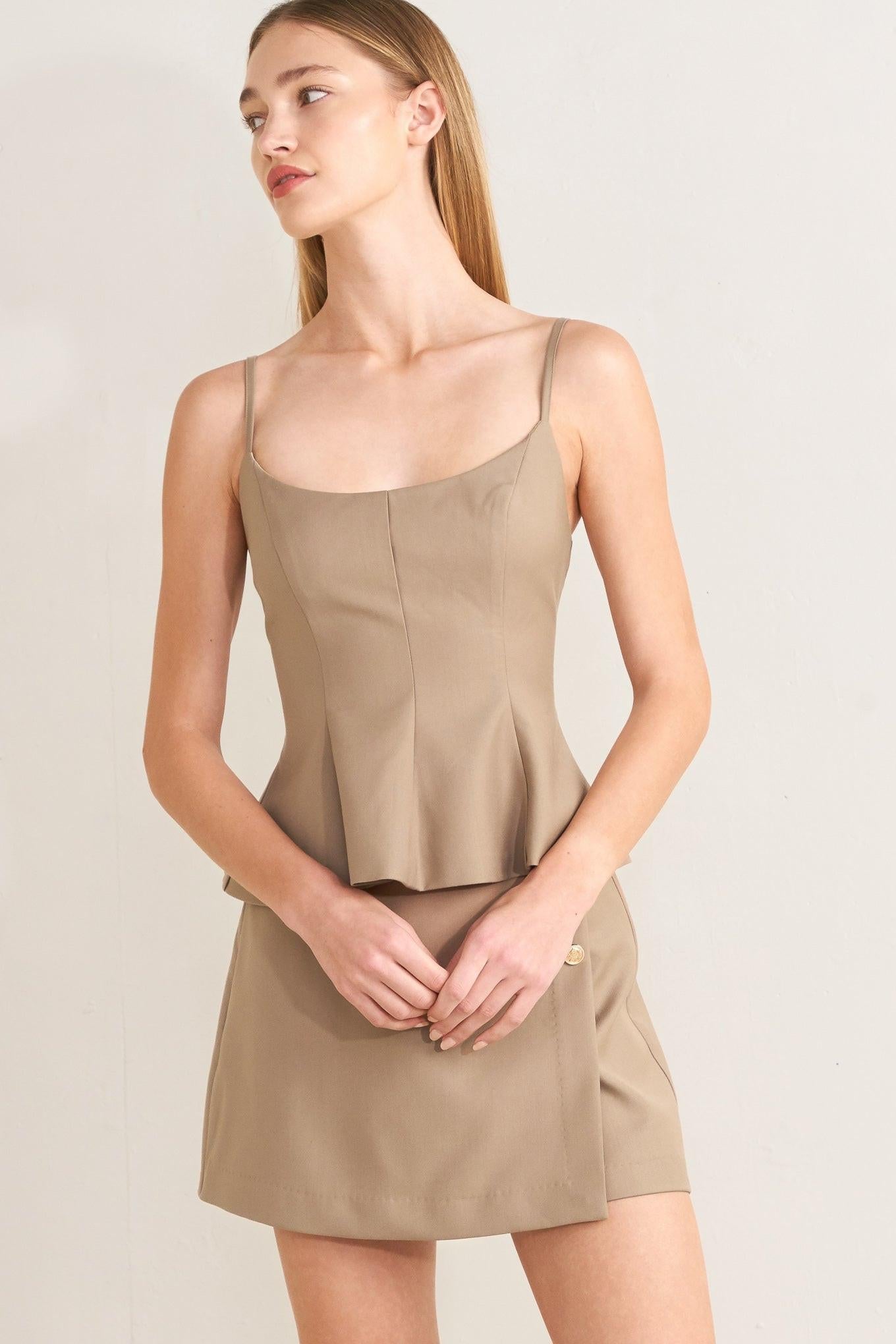 MANHATTAN PEPLUM WOVEN CAMI TOP