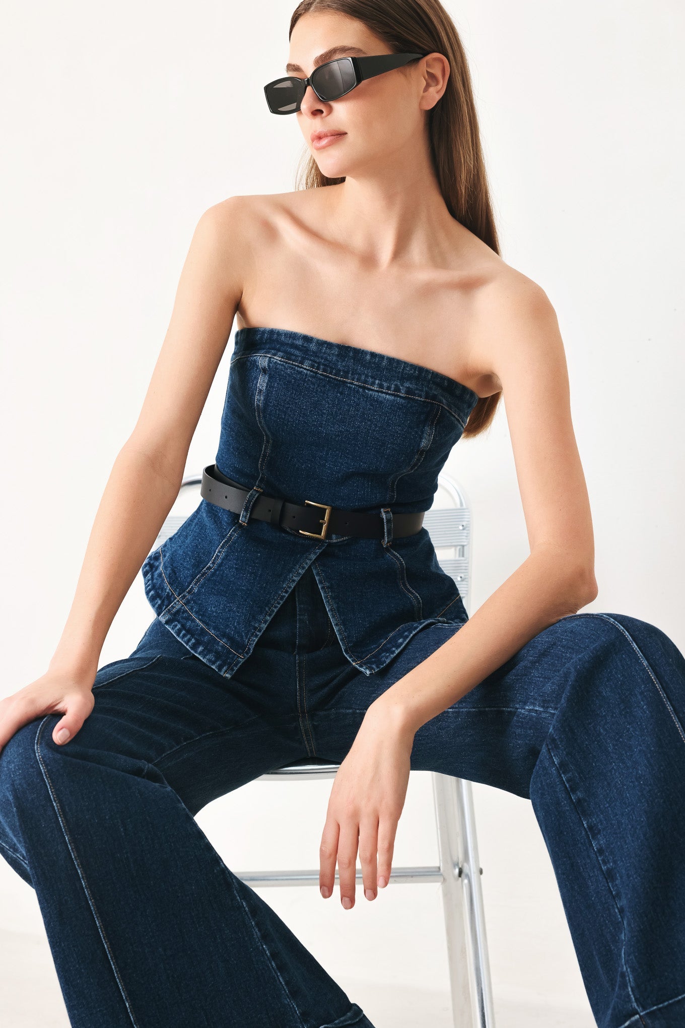 SKYLINE FLARE DENIM TUBE TOP