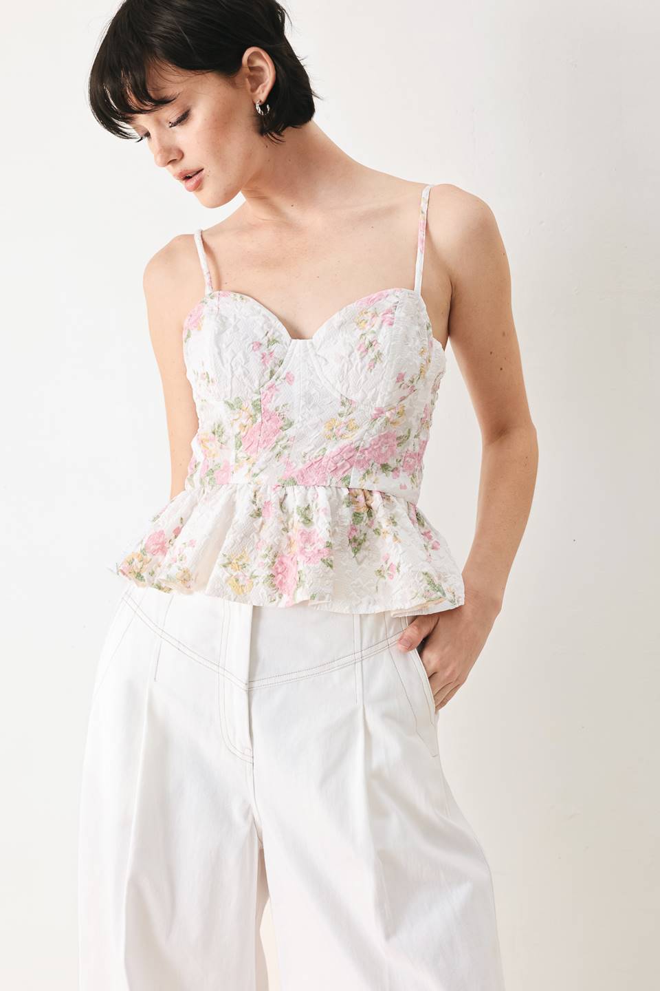 GARDEN STAY WOVEN BUSTIER TOP
