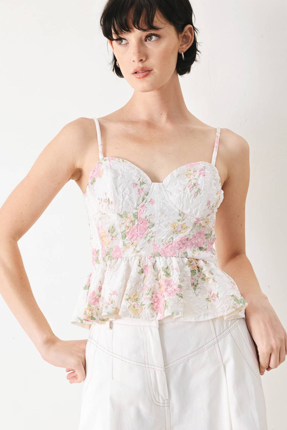 GARDEN STAY WOVEN BUSTIER TOP