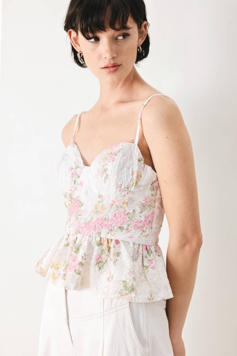 GARDEN STAY WOVEN BUSTIER TOP