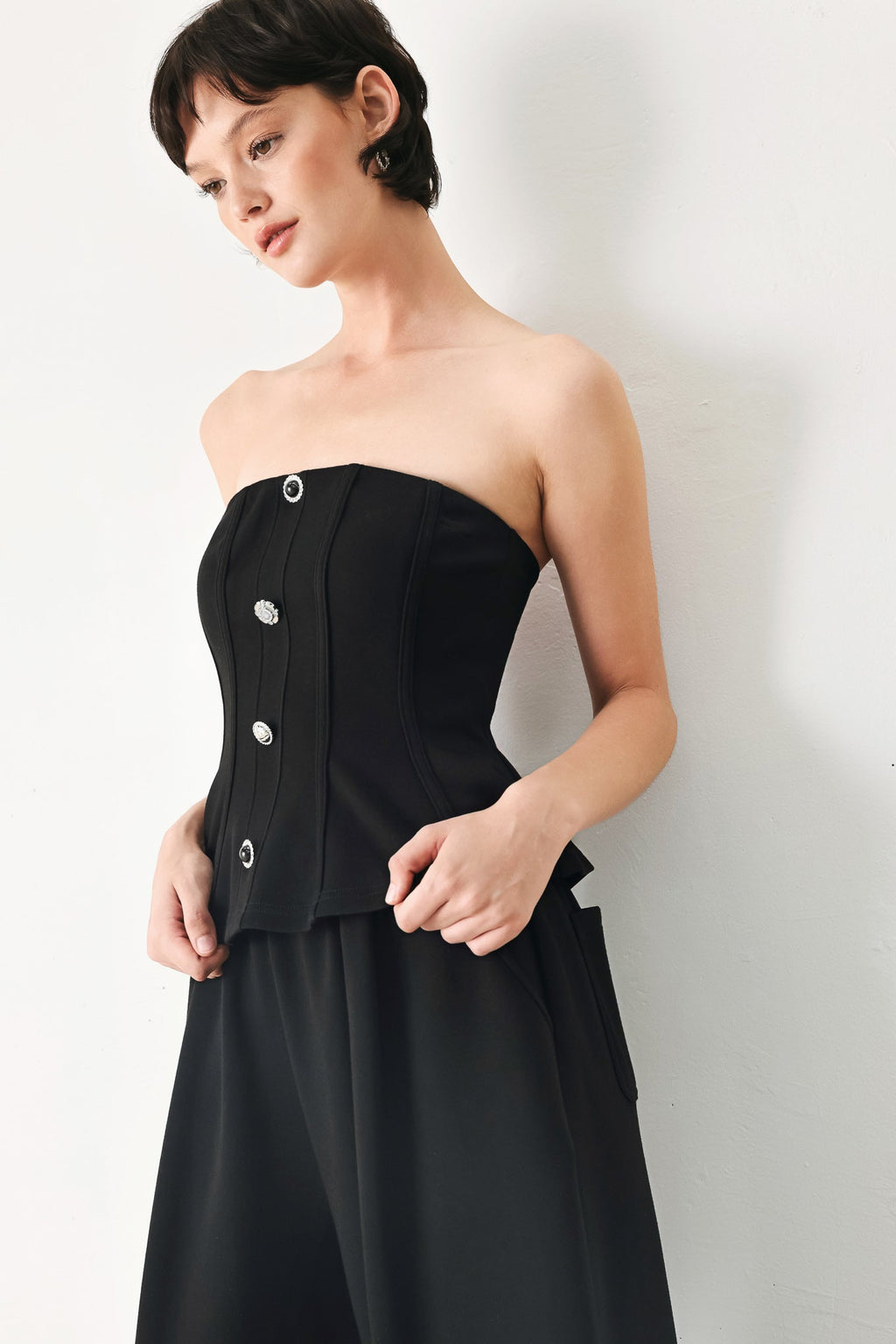 BLACK TIE PALAZZO KNIT TUBE TOP