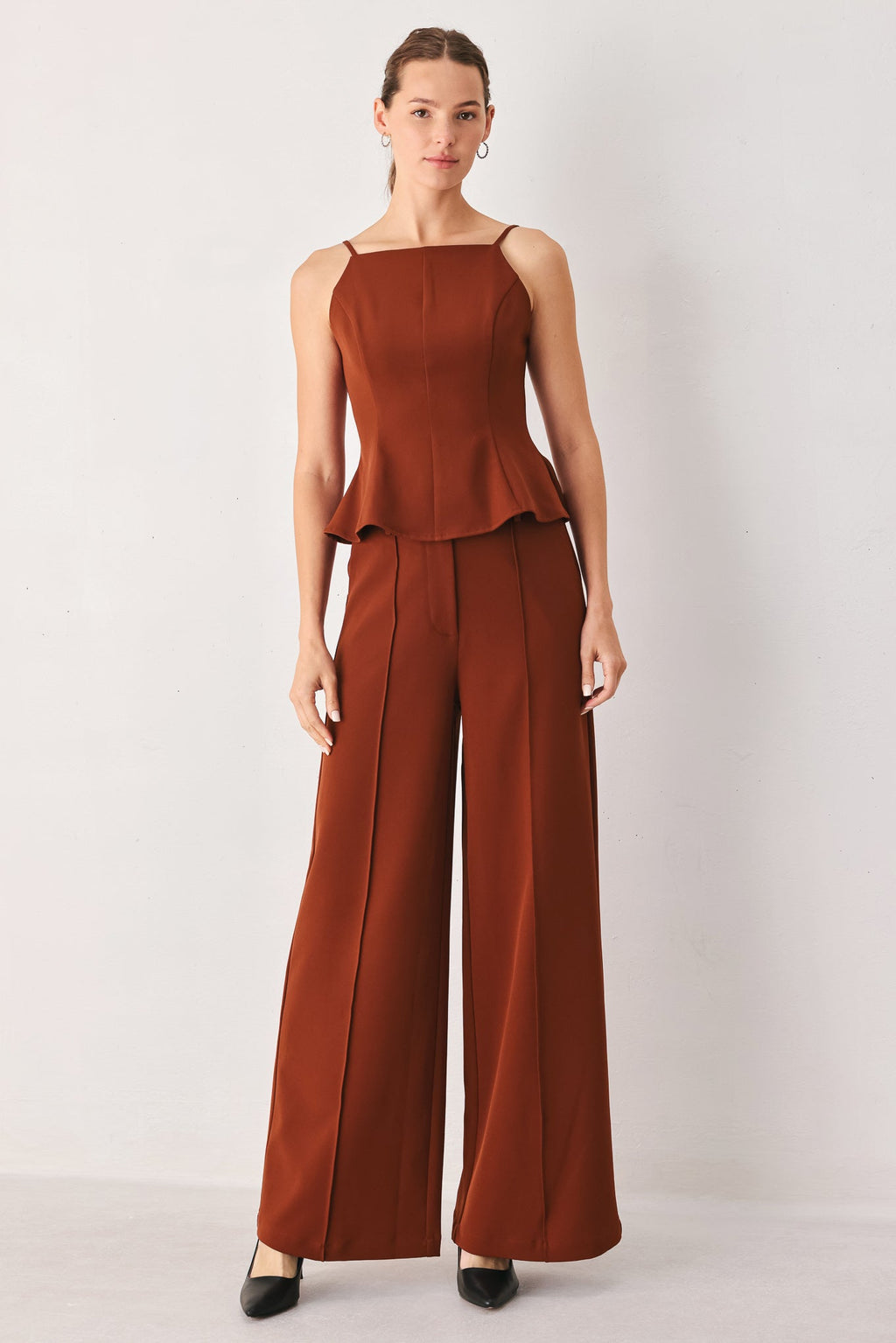 AUTUMN RUST FLOWY WOVEN TOP