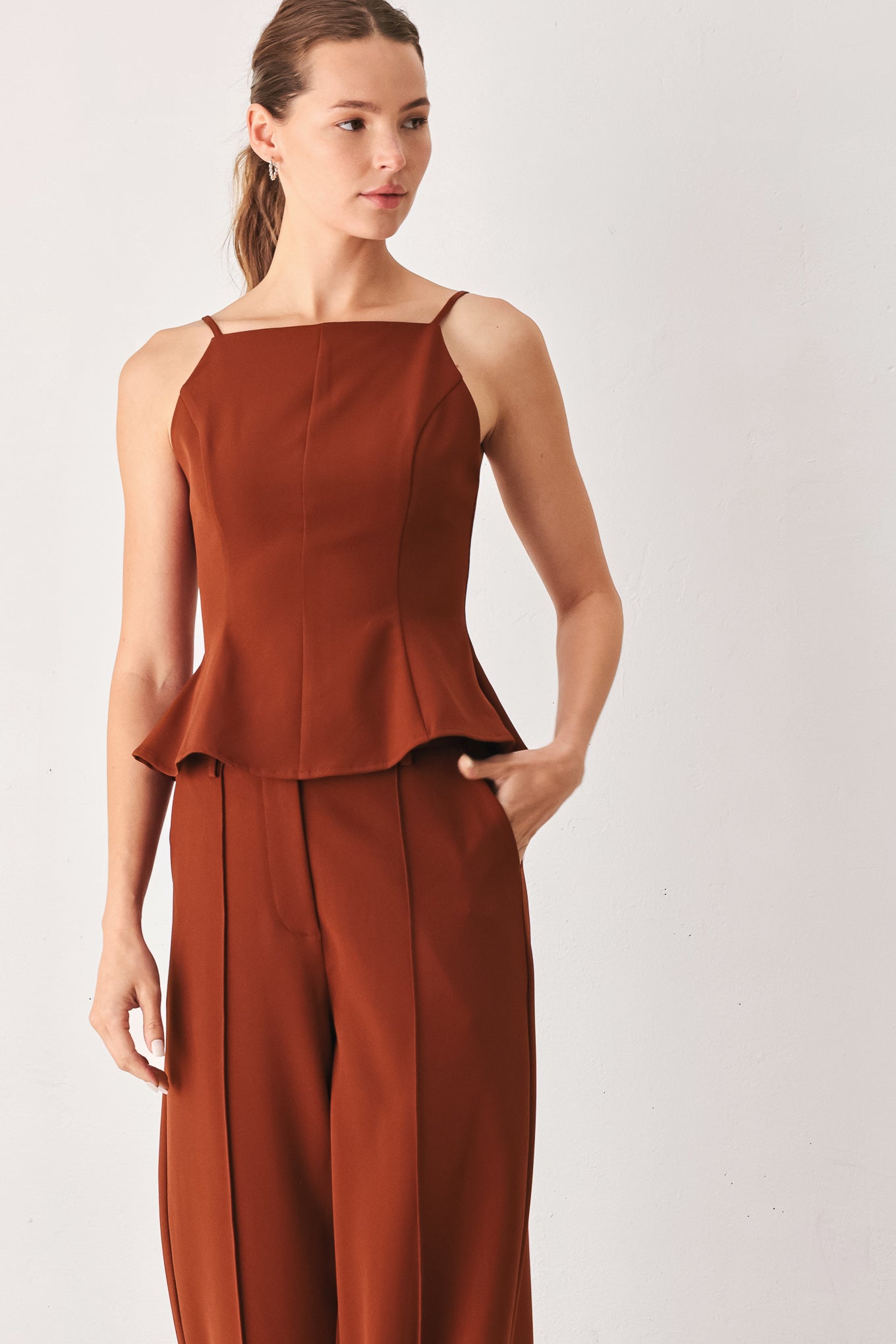 AUTUMN RUST FLOWY WOVEN TOP