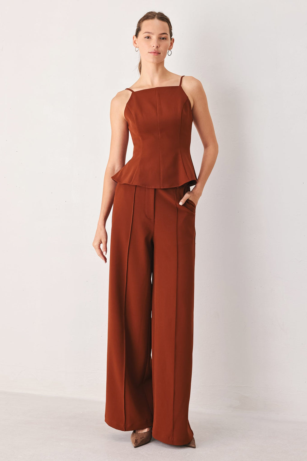 AUTUMN RUST FLOWY WOVEN TOP