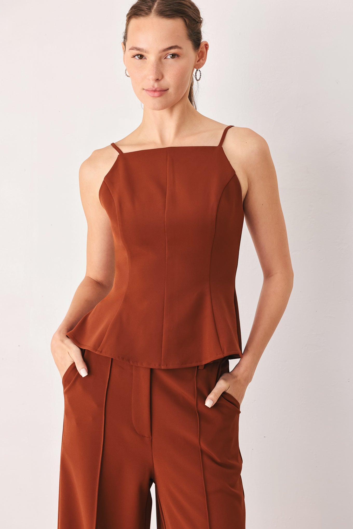 AUTUMN RUST FLOWY WOVEN TOP