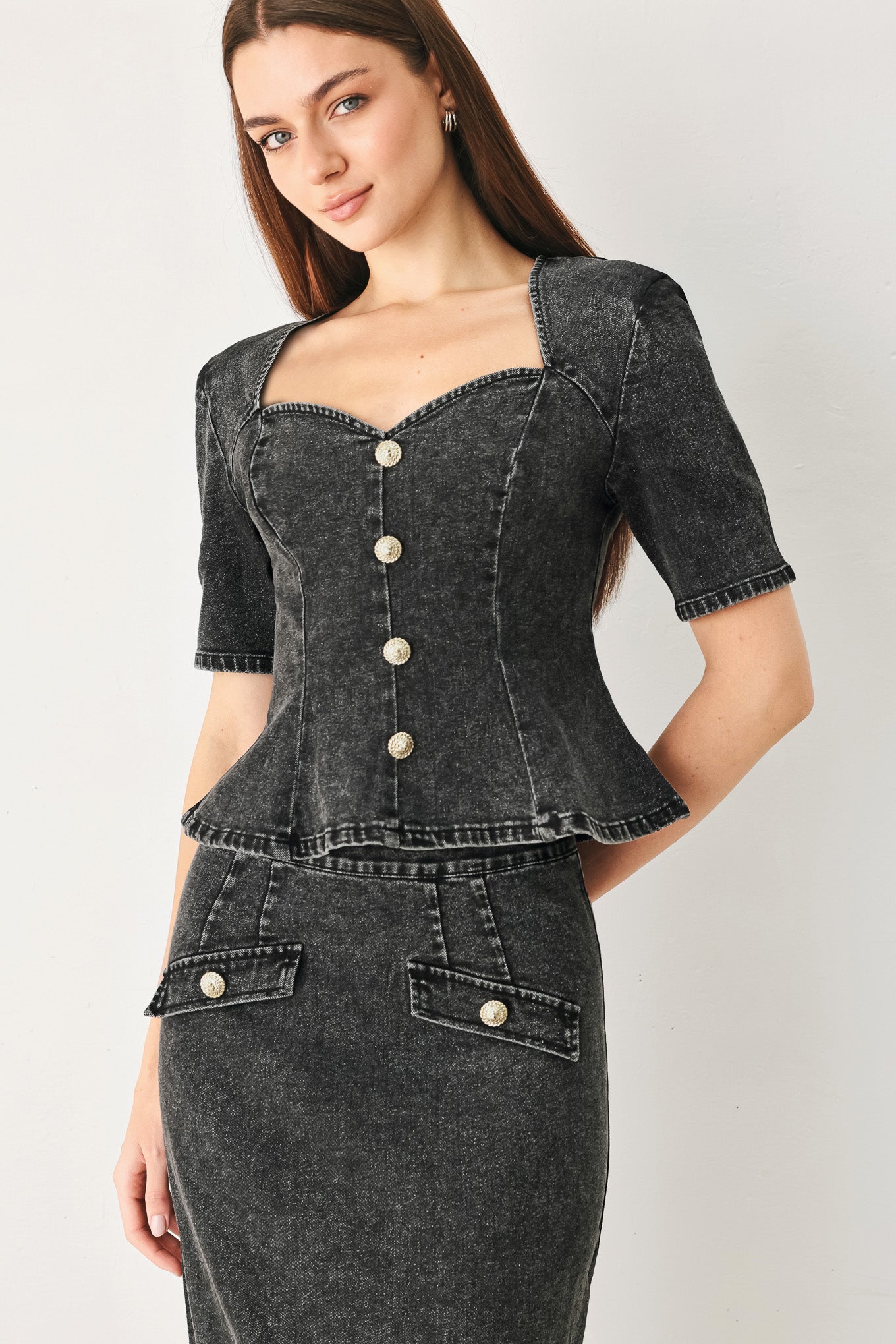 STONEWASHED DENIM TOP